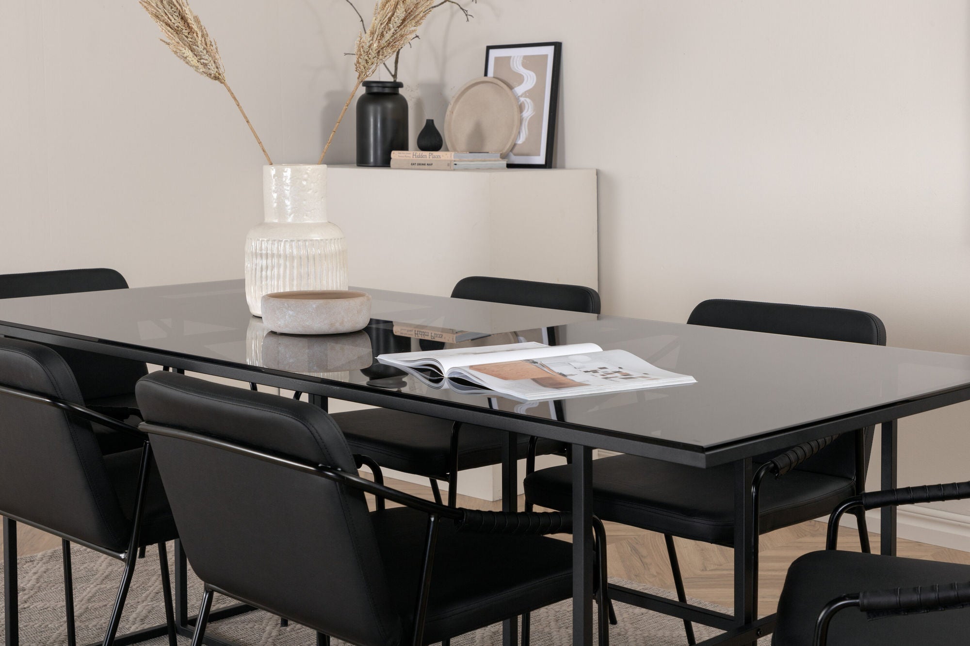 Venture Home Leif spisebord - Black / Black smoked smoked Glass+Tvist stol - Black / Black PU_6