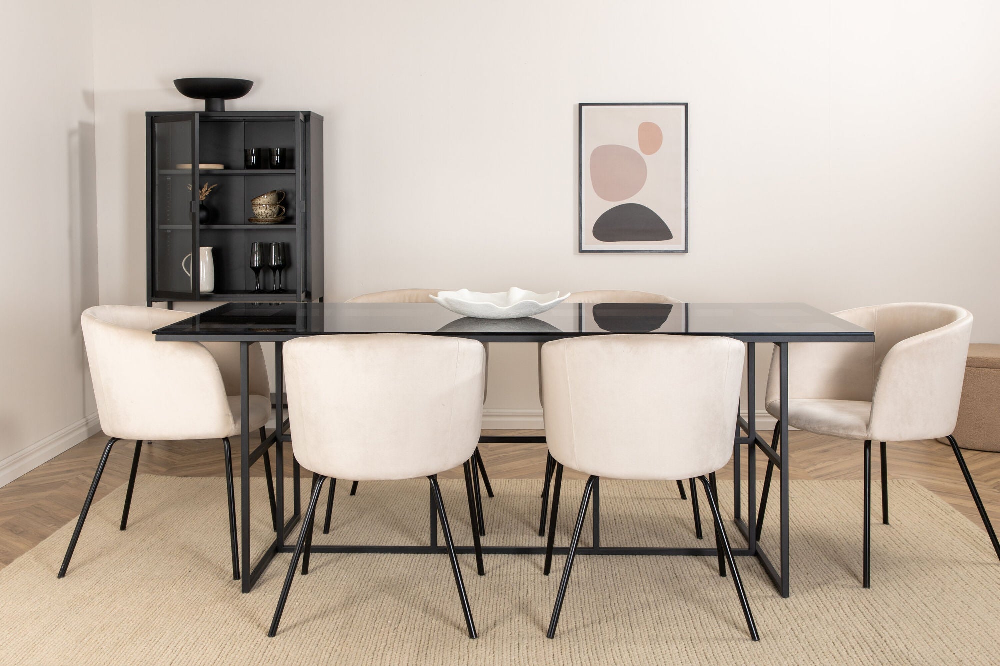 Venture Home Leif spisebord , Black Black smoked smoked Glass+Berit stol , Black Beige Velvet_6