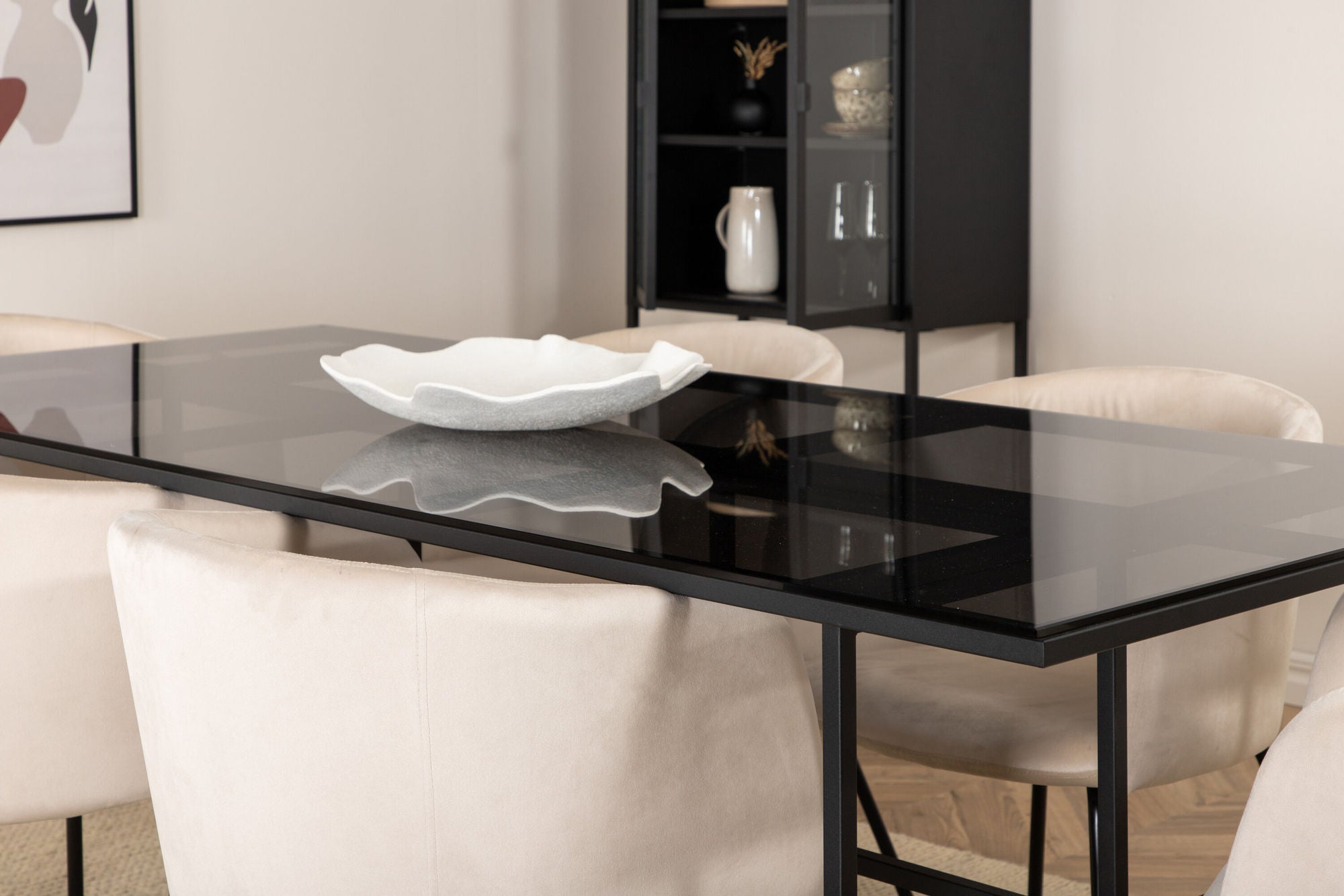 Venture Home Leif spisebord , Black Black smoked smoked Glass+Berit stol , Black Beige Velvet_6