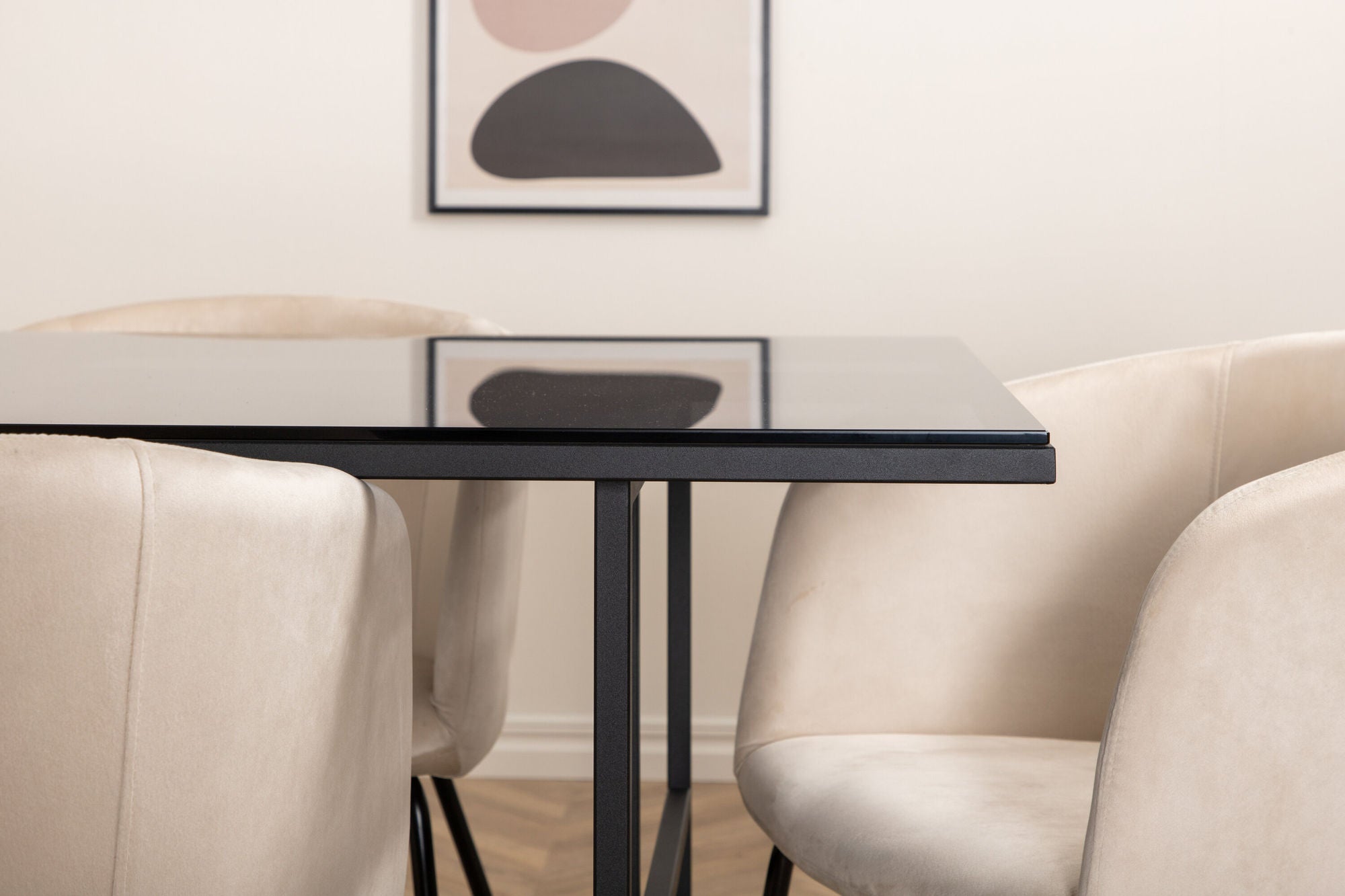 Venture Home Leif spisebord , Black Black smoked smoked Glass+Berit stol , Black Beige Velvet_6