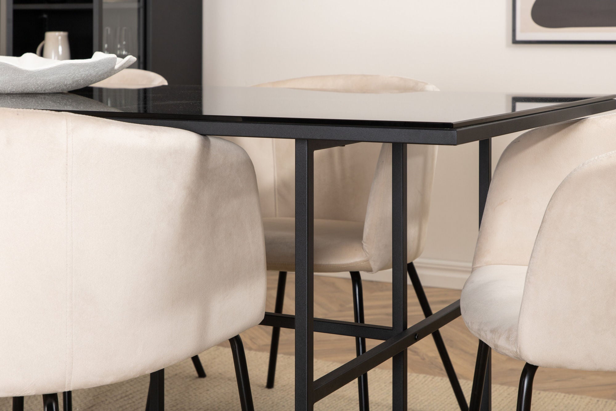 Venture Home Leif spisebord , Black Black smoked smoked Glass+Berit stol , Black Beige Velvet_6