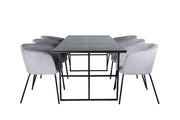 Venture Home Leif spisebord , Black Black smoked smoked Glass+Berit stol , Black Light Grey Velvet_6