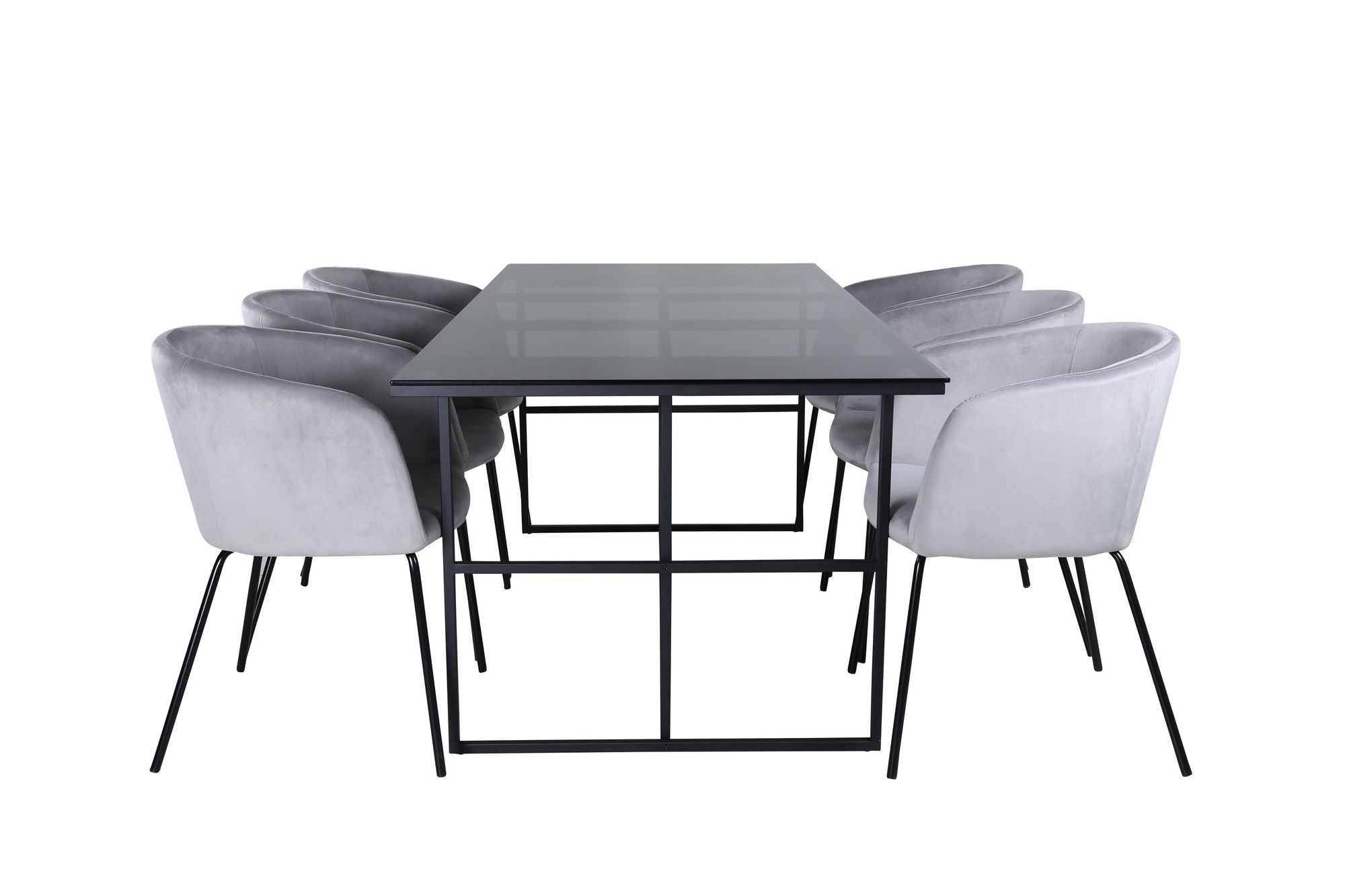 Venture Home Leif spisebord , Black Black smoked smoked Glass+Berit stol , Black Light Grey Velvet_6