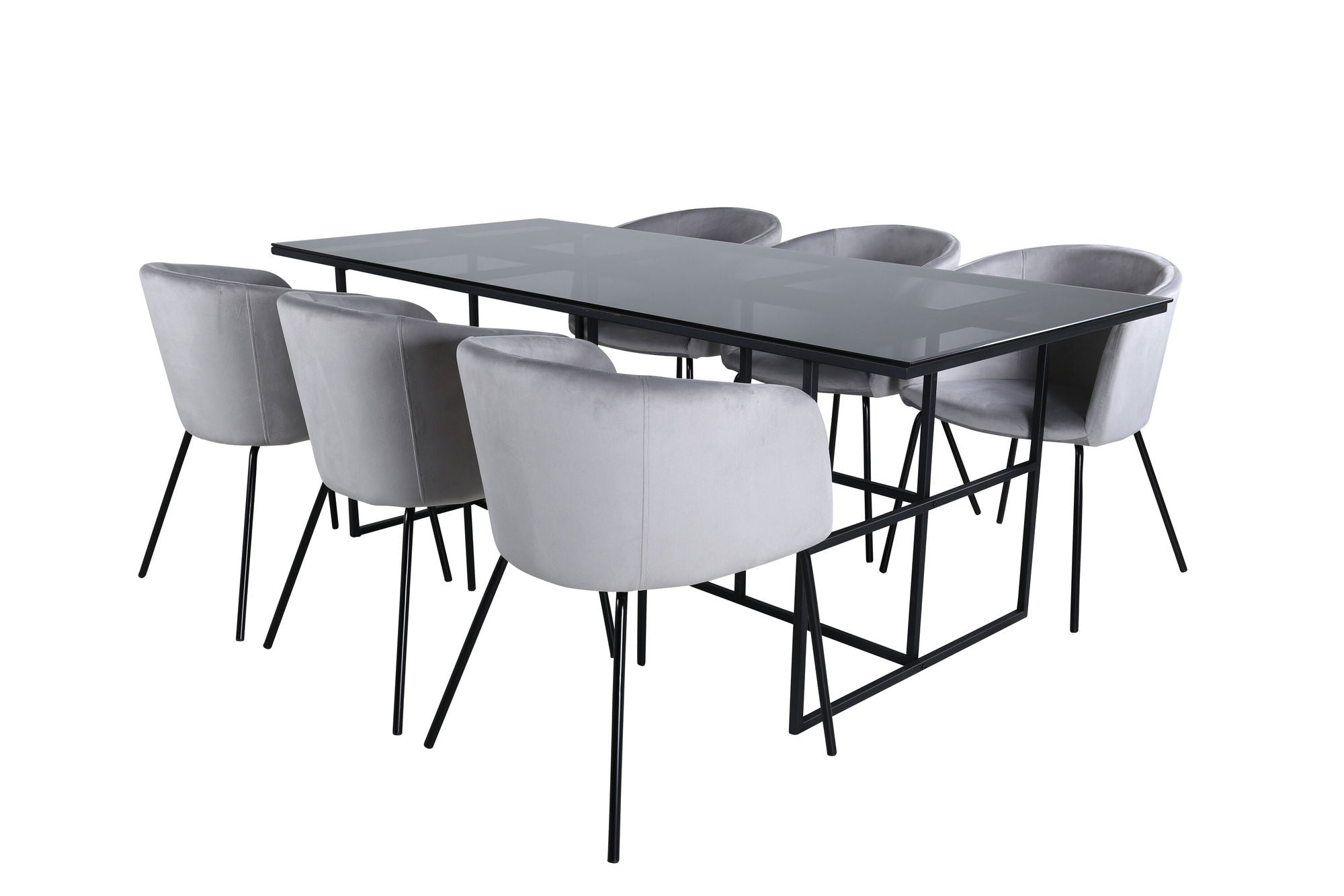 Venture Home Leif spisebord , Black Black smoked smoked Glass+Berit stol , Black Light Grey Velvet_6