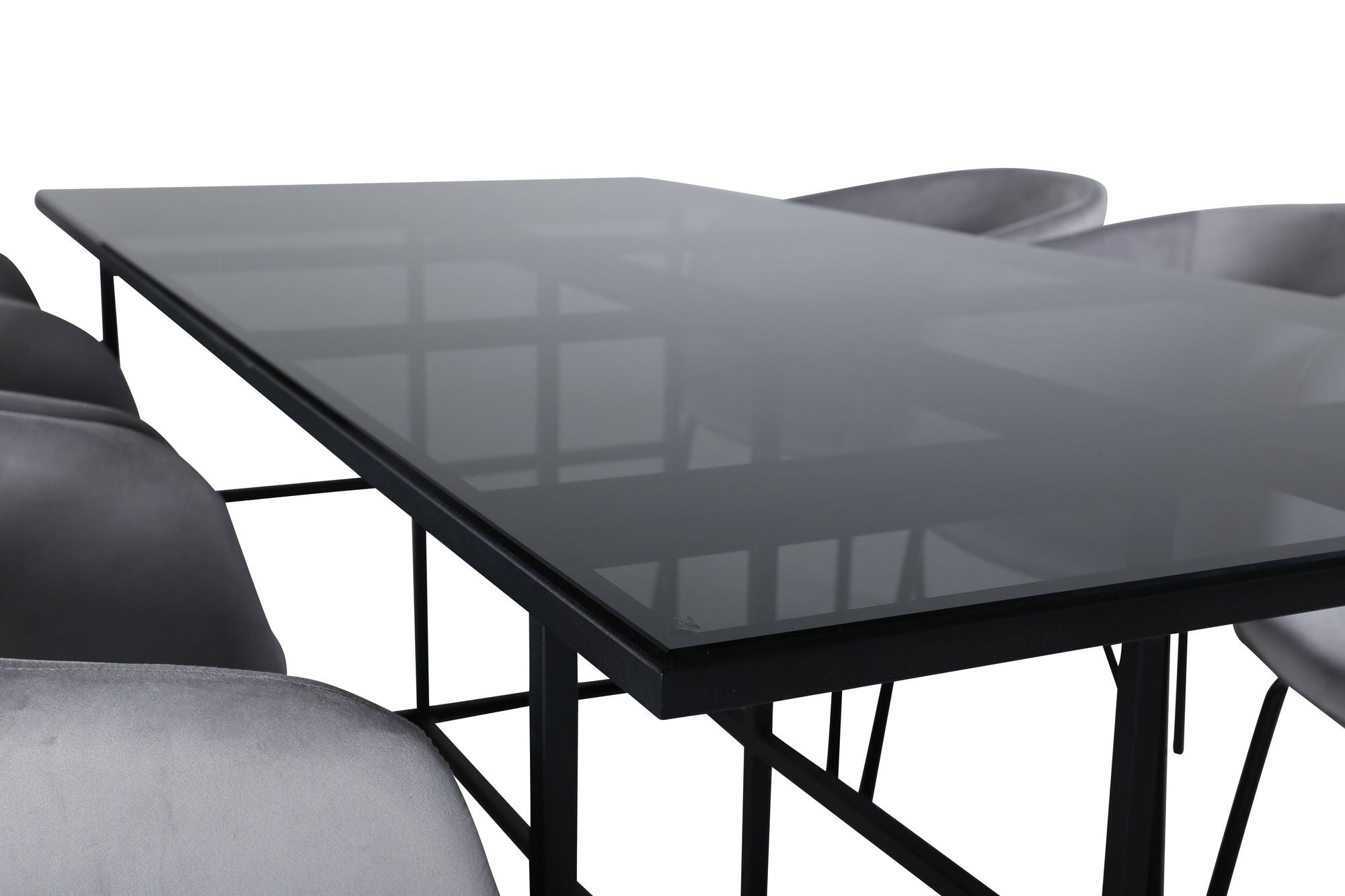 Venture Home Leif spisebord , Black Black smoked smoked Glass+Berit stol , Black Light Grey Velvet_6
