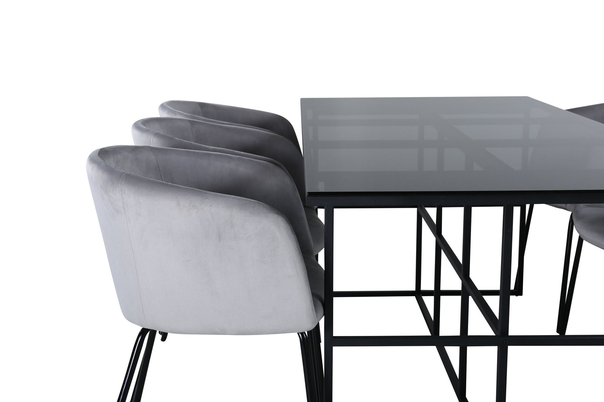 Venture Home Leif spisebord , Black Black smoked smoked Glass+Berit stol , Black Light Grey Velvet_6