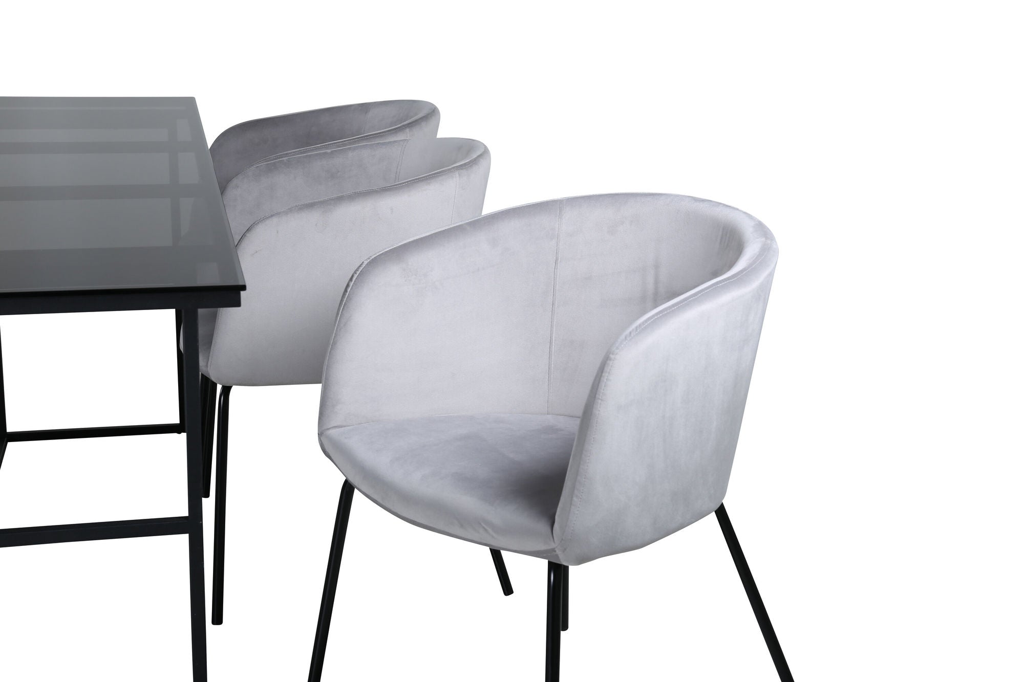 Venture Home Leif spisebord , Black Black smoked smoked Glass+Berit stol , Black Light Grey Velvet_6