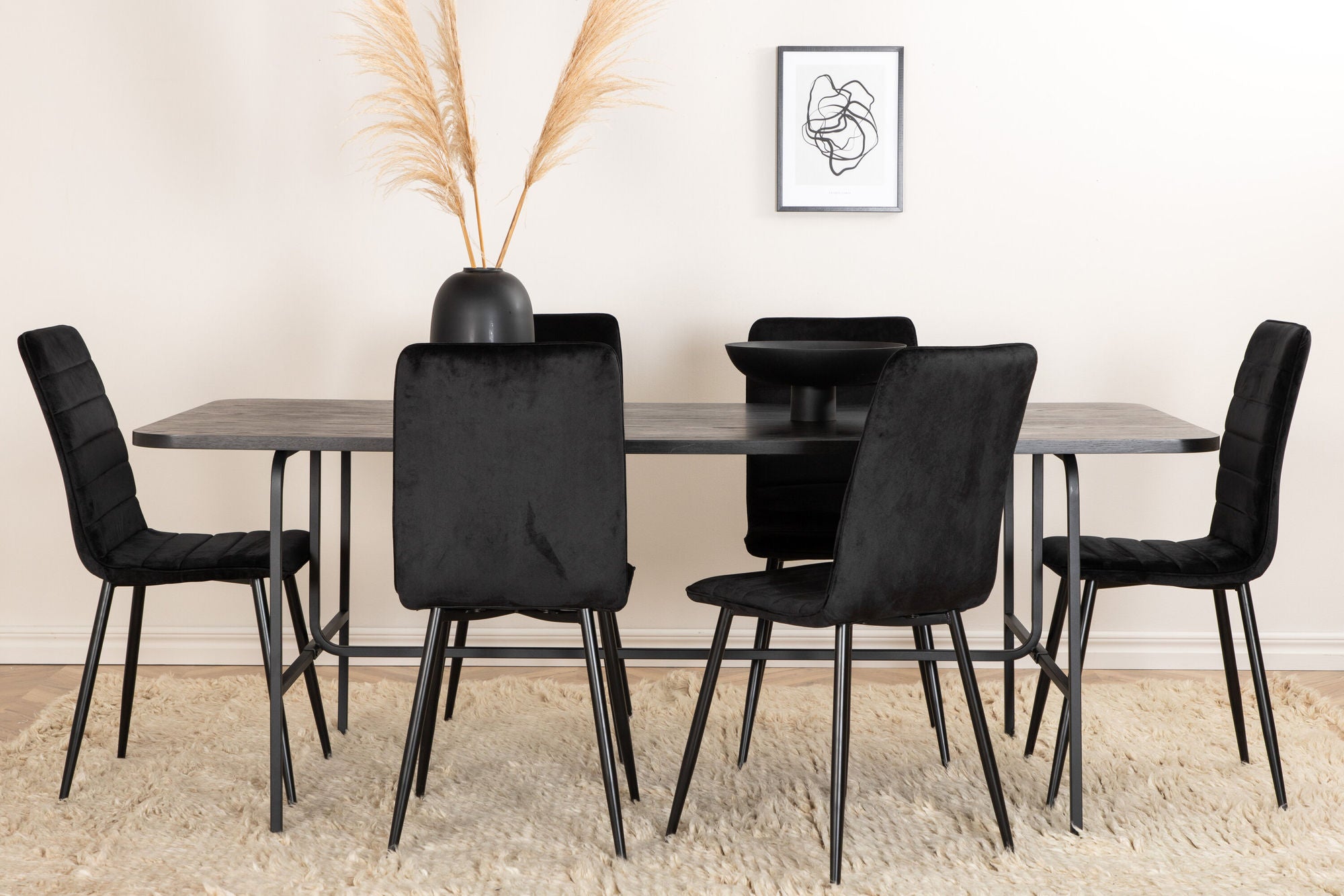 Venture Home Uno spisebord , Black Black Veneer+Windu Lyx stol , Black Black Velvet_6