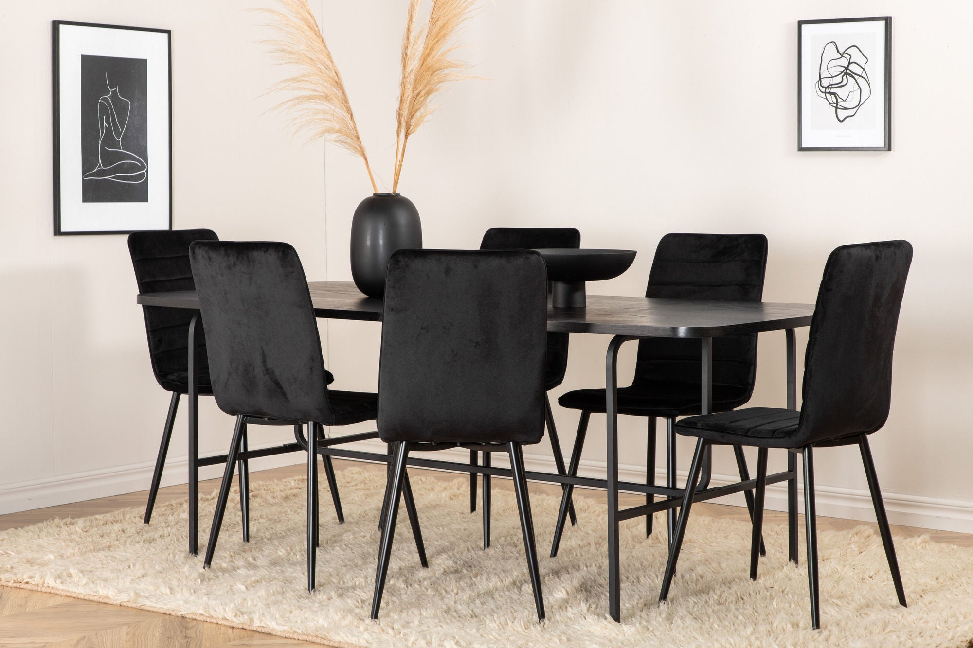 Venture Home Uno spisebord , Black Black Veneer+Windu Lyx stol , Black Black Velvet_6