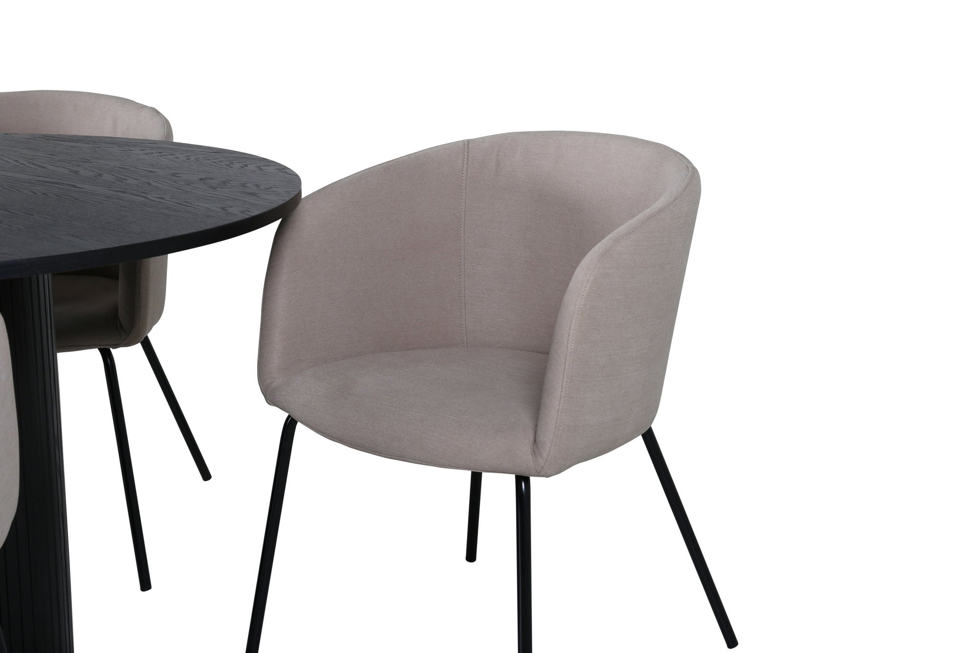 Venture Home Bianca rund spisebord , Black Black Veneer+Berit stol , Black Beige Fabric (Polyester linen )_4