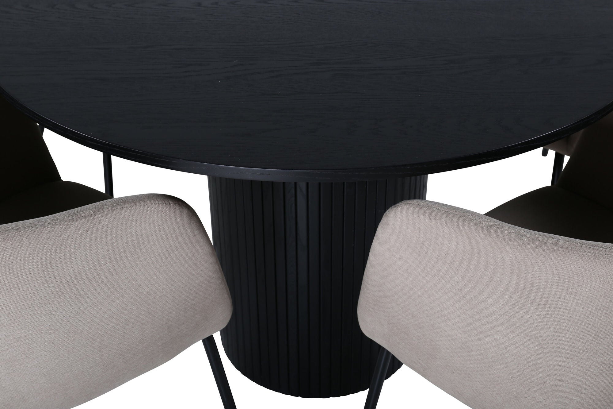 Venture Home Bianca rund spisebord , Black Black Veneer+Berit stol , Black Beige Fabric (Polyester linen )_4