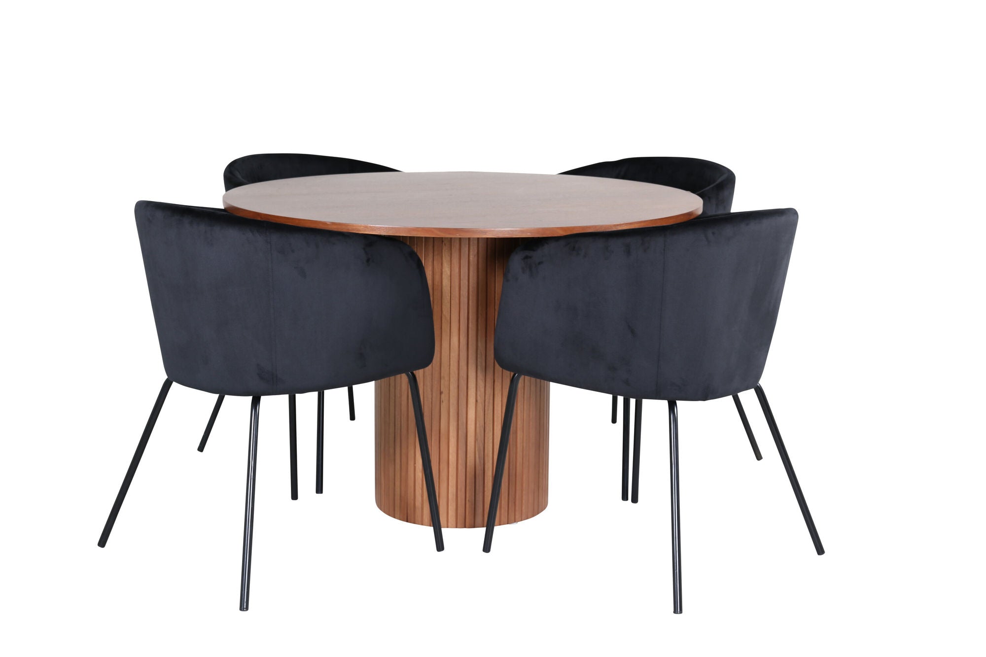 Venture Home Bianca rund spisebord - Walnut / Black Veneer+Berit stol - Black / Black Velvet_4