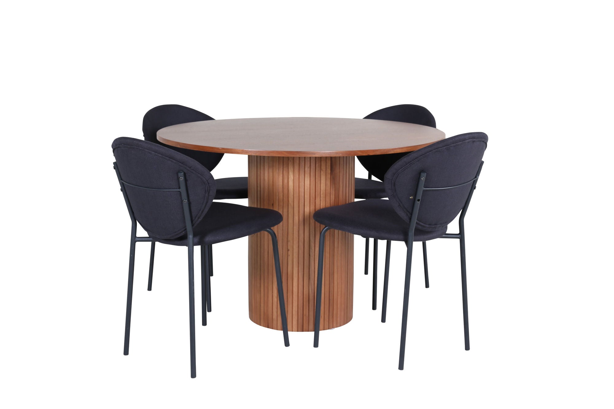 Venture Home Bianca rund spisebord - Walnut / Black Veneer+Vault Spisebordsstol - Black Legs - Black Fabric_4