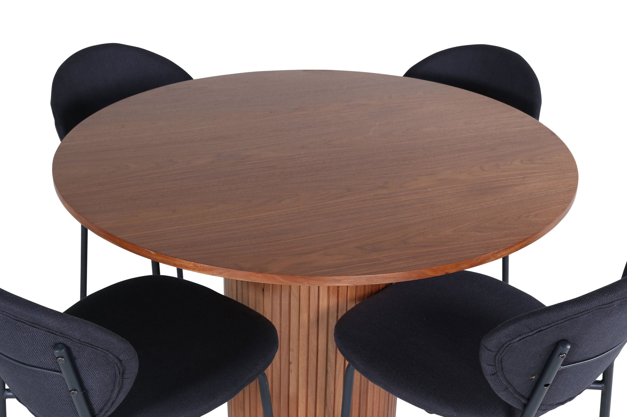 Venture Home Bianca rund spisebord - Walnut / Black Veneer+Vault Spisebordsstol - Black Legs - Black Fabric_4