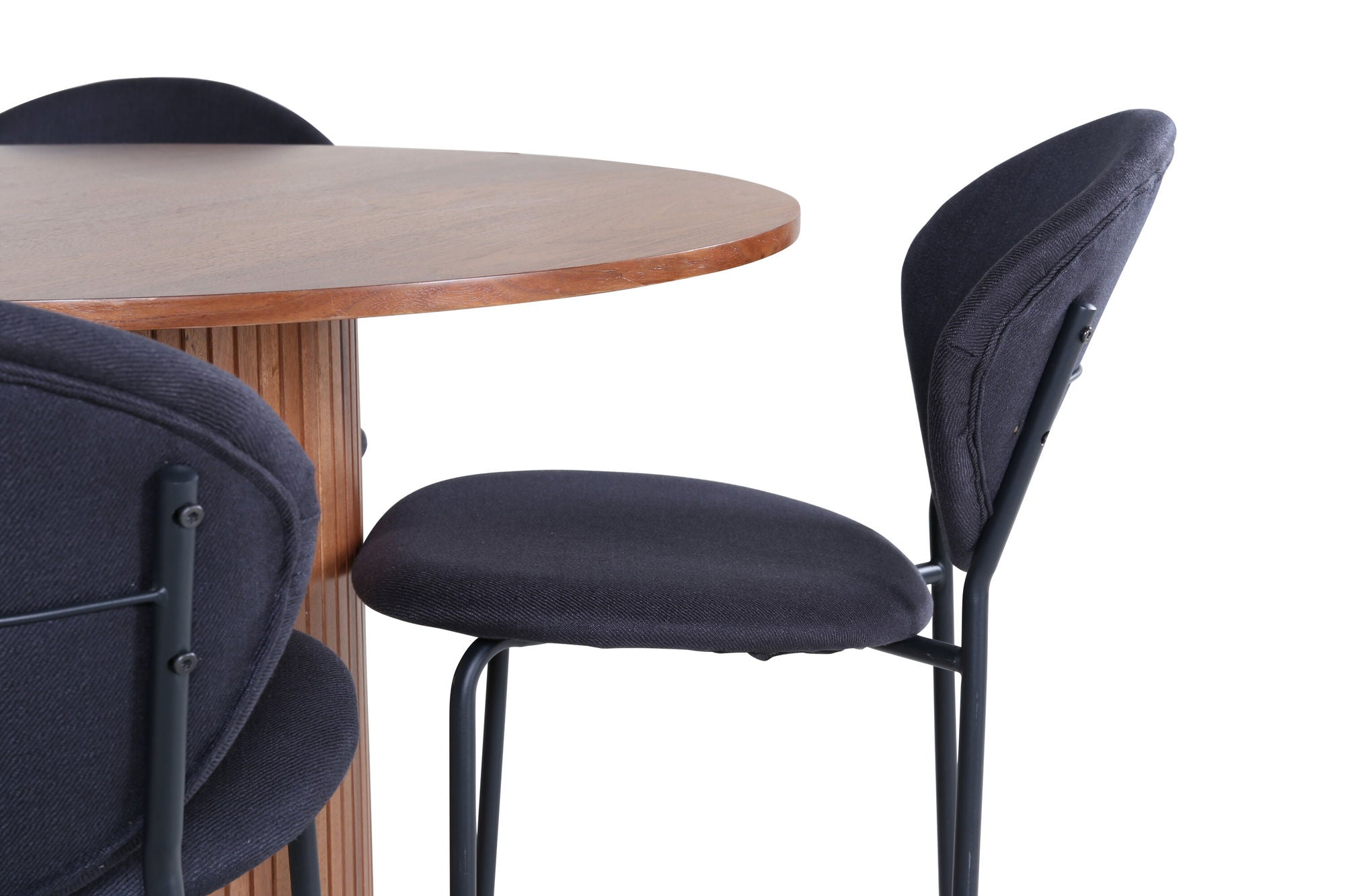 Venture Home Bianca rund spisebord - Walnut / Black Veneer+Vault Spisebordsstol - Black Legs - Black Fabric_4
