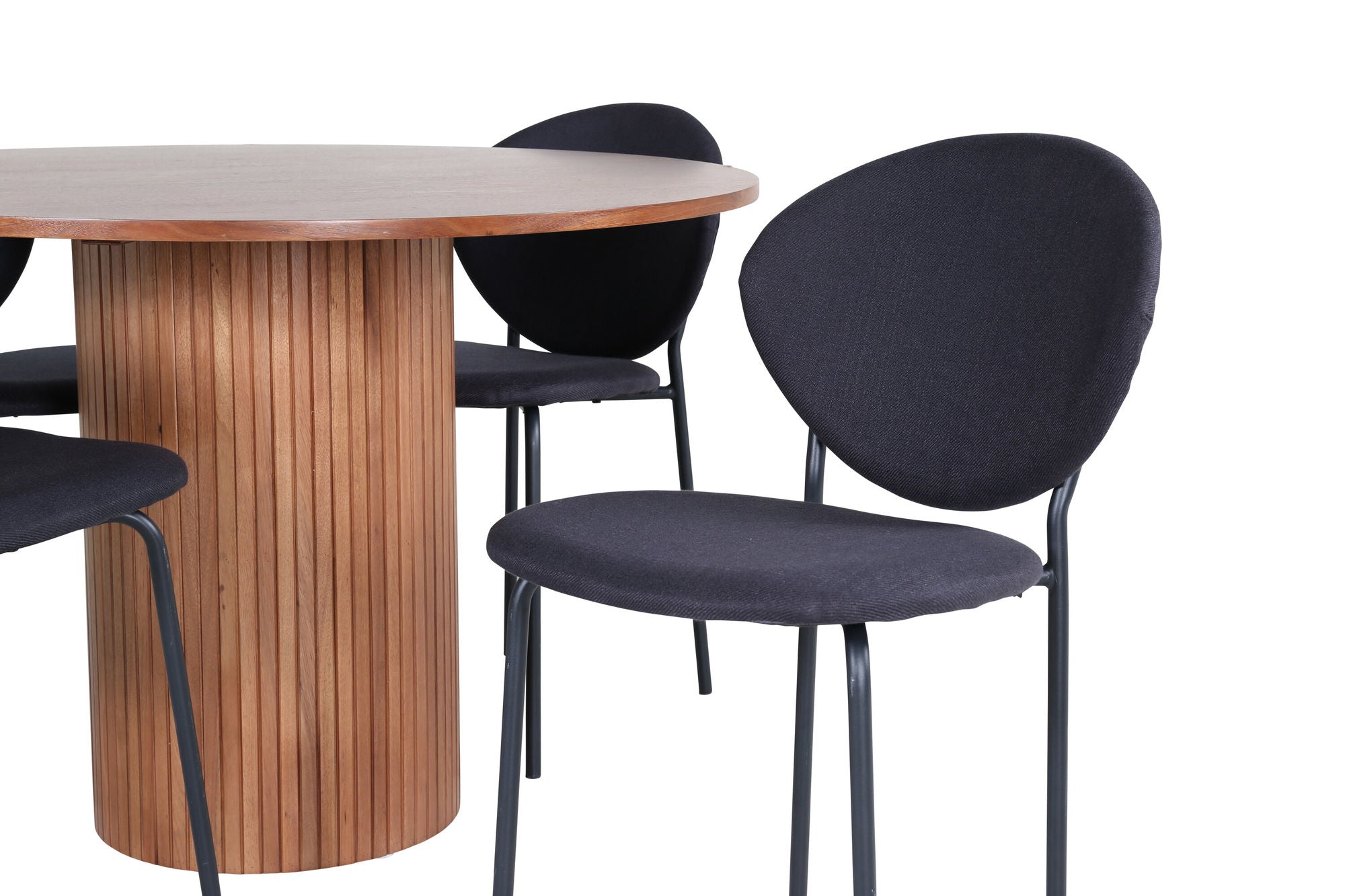 Venture Home Bianca rund spisebord - Walnut / Black Veneer+Vault Spisebordsstol - Black Legs - Black Fabric_4