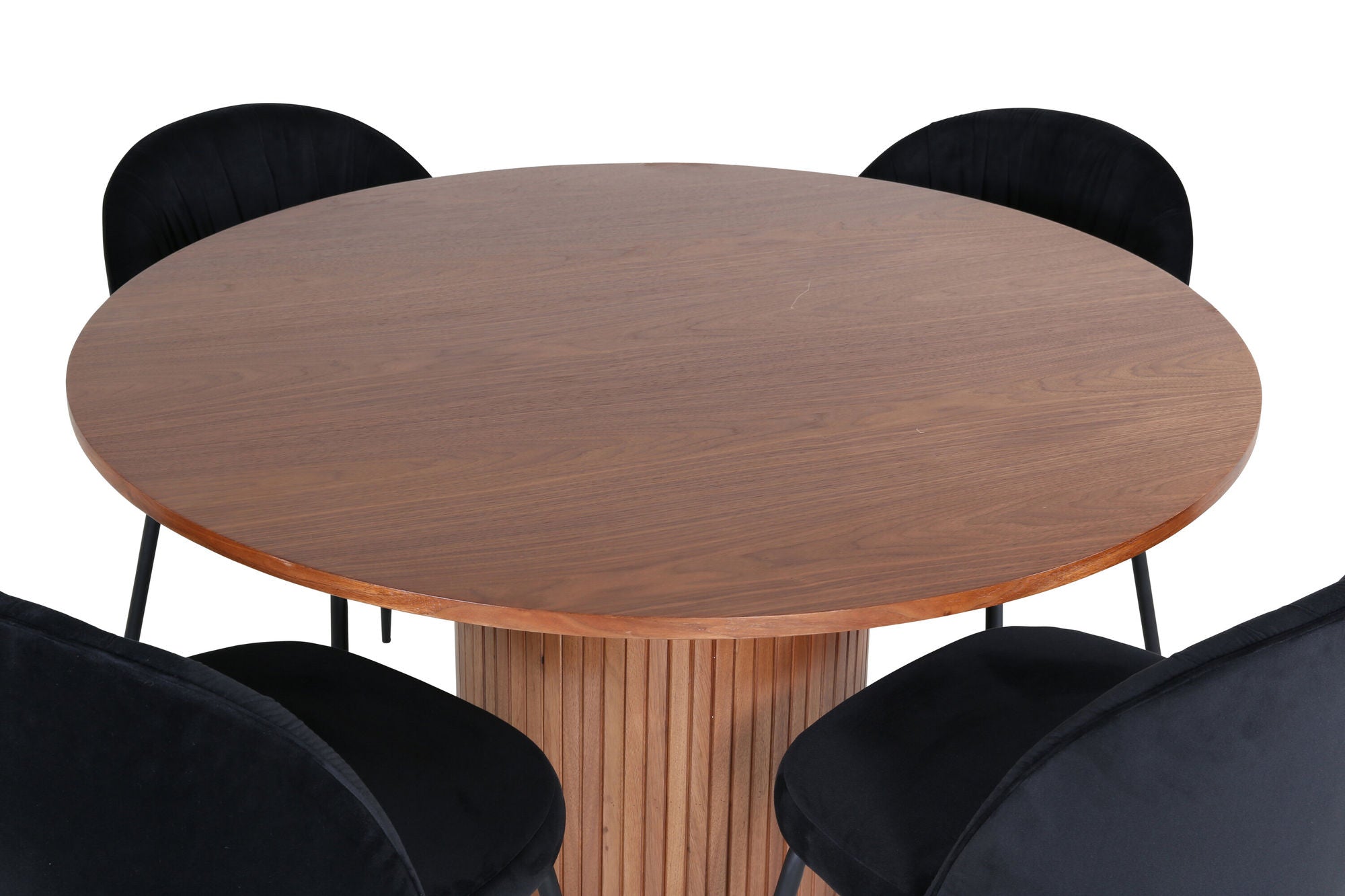 Venture Home Bianca rund spisebord - Walnut / Black Veneer+Wrinkles Spisebordsstol - Black Legs - Black Velvet_4
