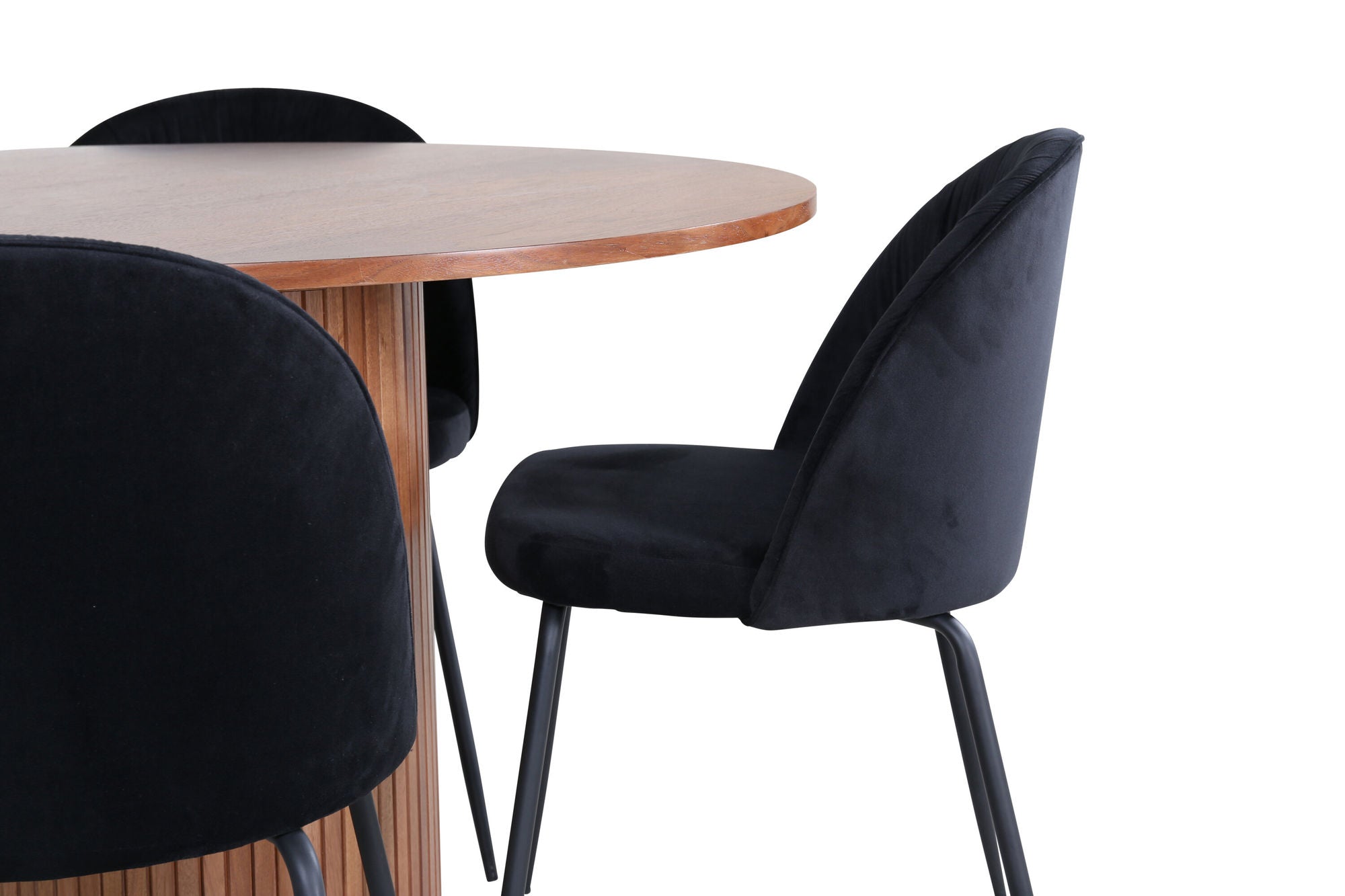 Venture Home Bianca rund spisebord - Walnut / Black Veneer+Wrinkles Spisebordsstol - Black Legs - Black Velvet_4