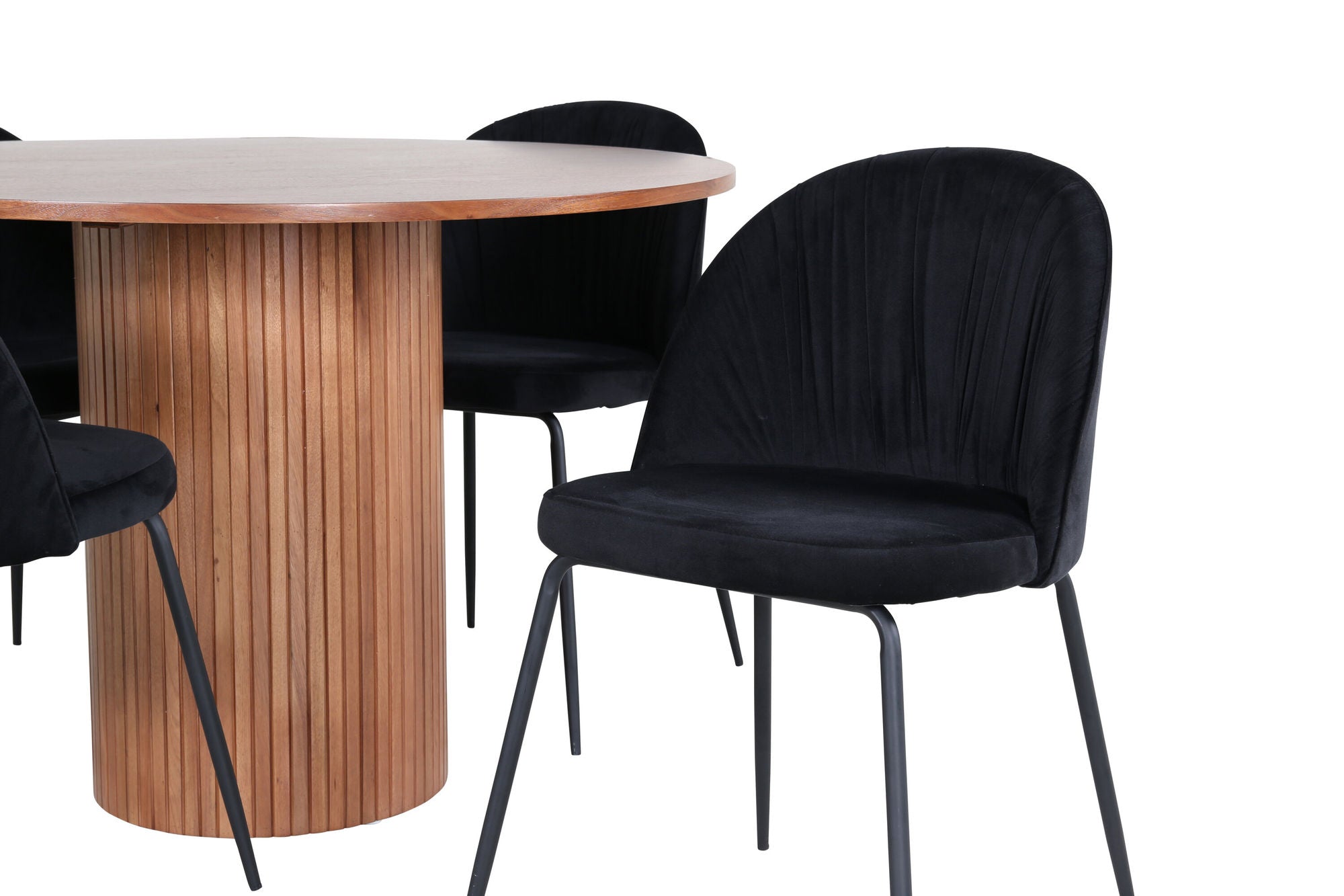 Venture Home Bianca rund spisebord - Walnut / Black Veneer+Wrinkles Spisebordsstol - Black Legs - Black Velvet_4