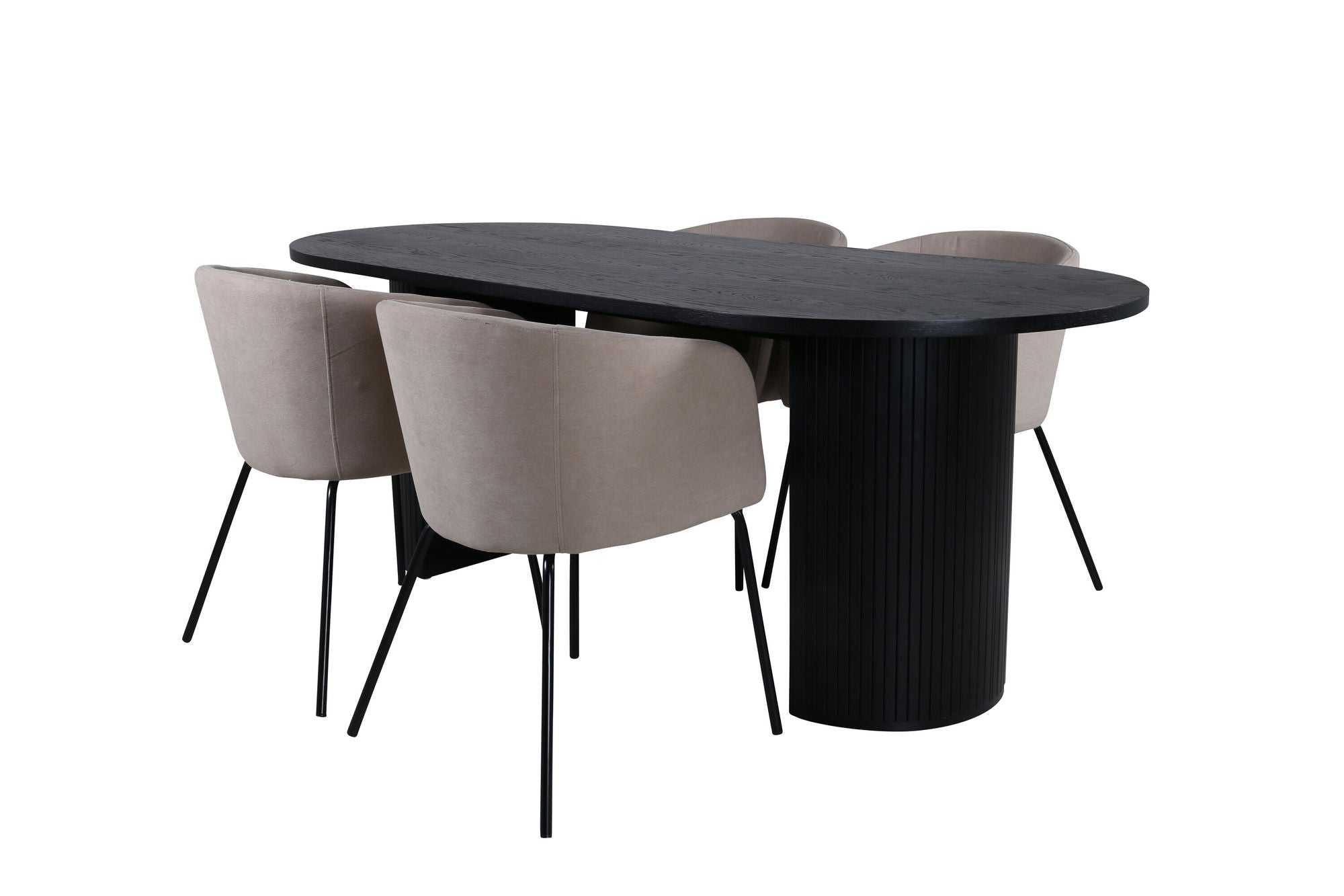 Venture Home Bianca Oval spisebord , Black Black Veneer+Berit stol , Black Beige Fabric (Polyester linen )_4