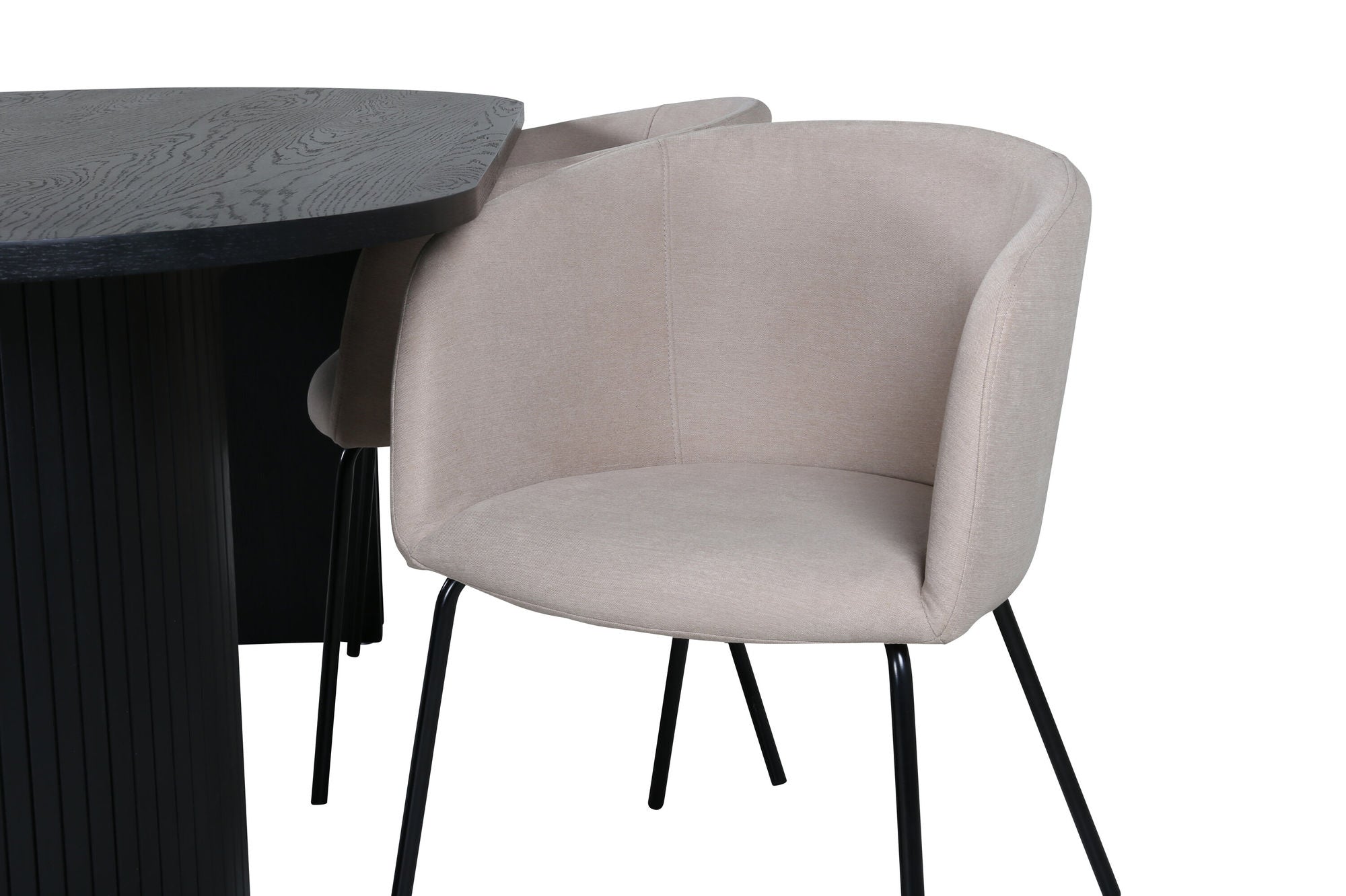Venture Home Bianca Oval spisebord , Black Black Veneer+Berit stol , Black Beige Fabric (Polyester linen )_4
