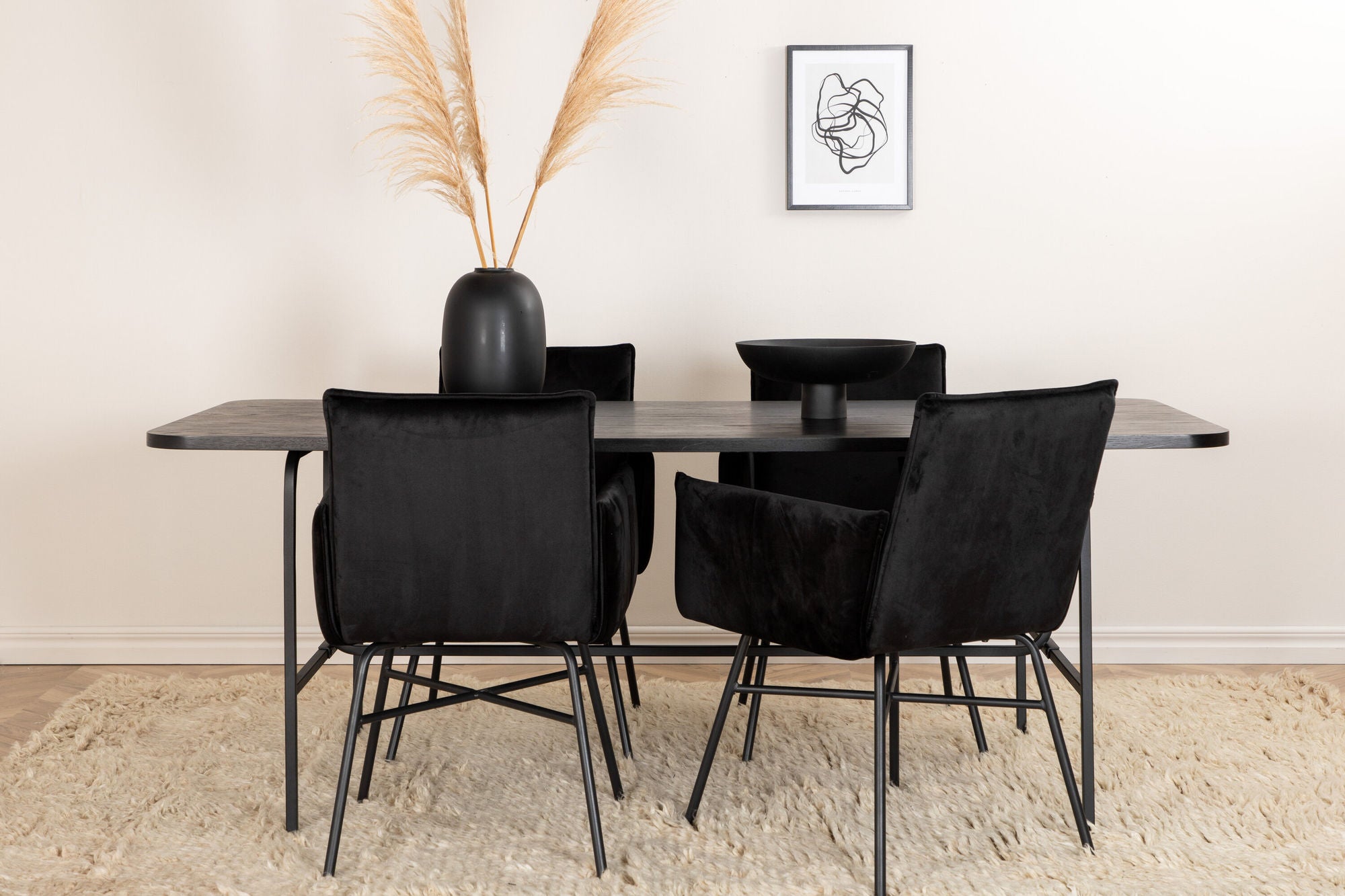Venture Home Uno spisebord , Black Black Veneer+Petra stol , Black Black Velvet_4