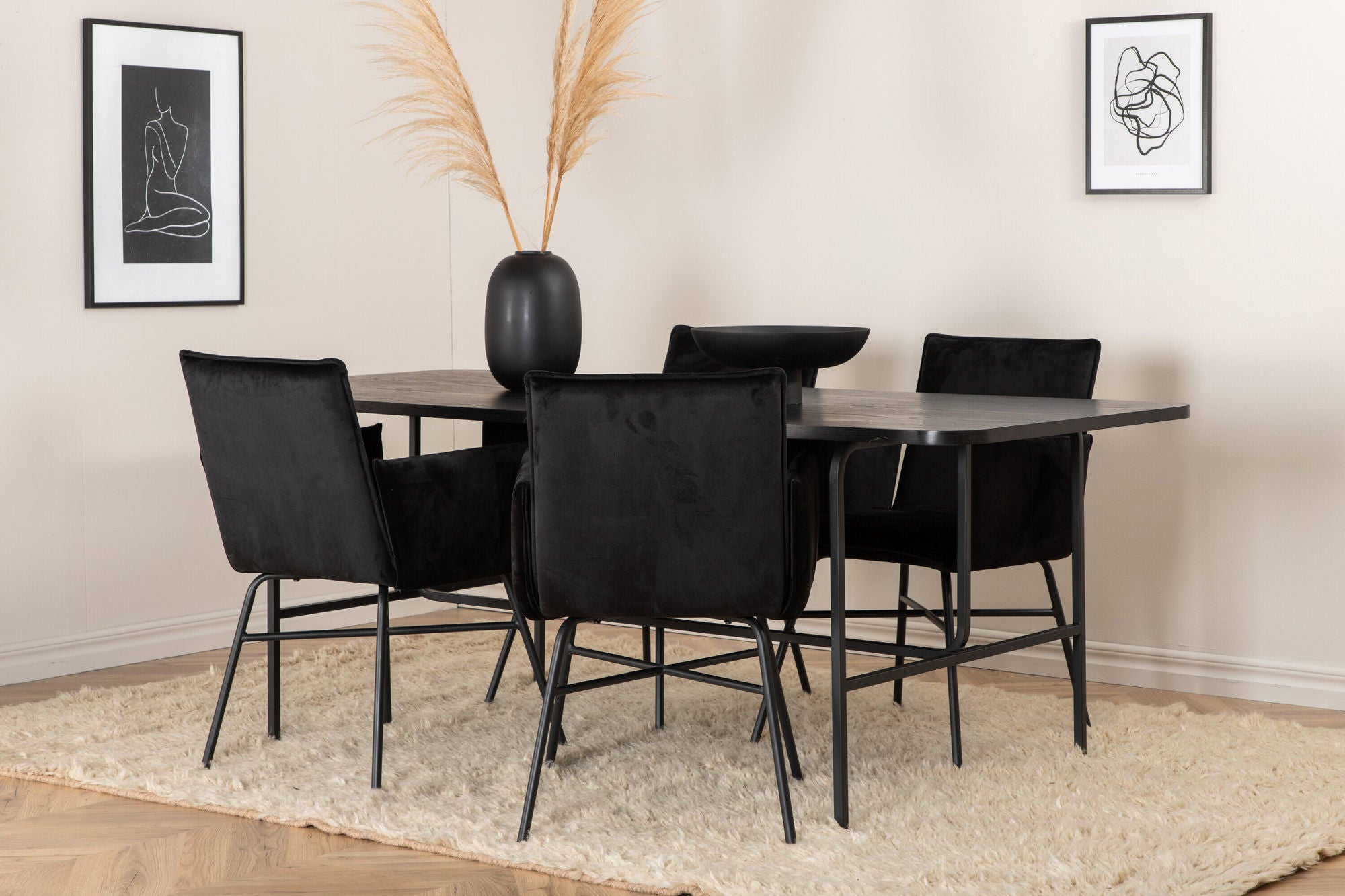 Venture Home Uno spisebord , Black Black Veneer+Petra stol , Black Black Velvet_4