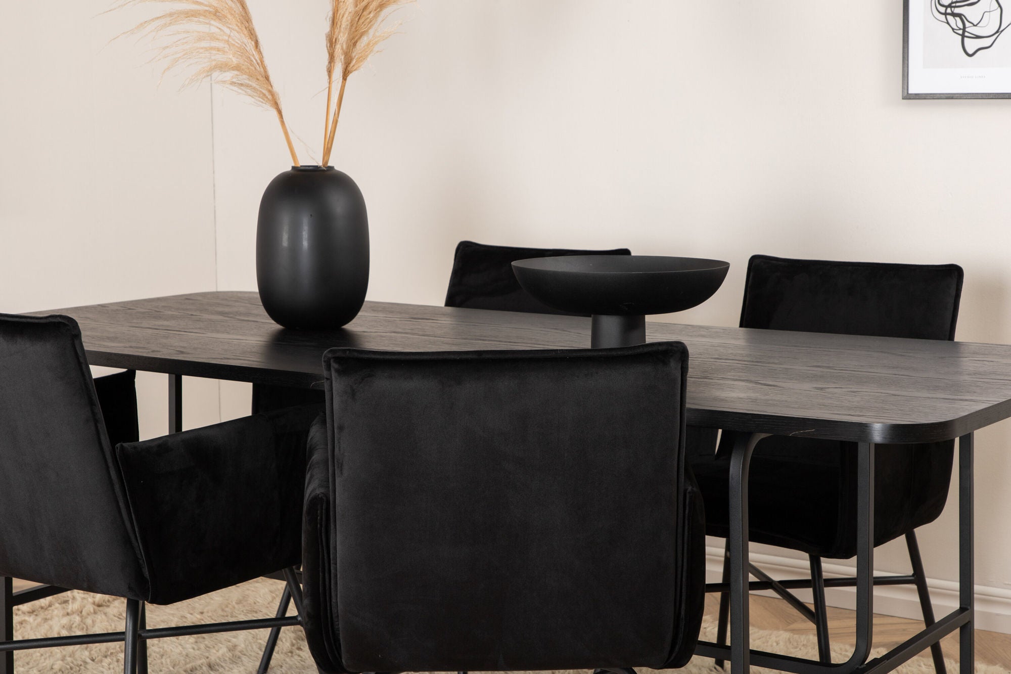 Venture Home Uno spisebord , Black Black Veneer+Petra stol , Black Black Velvet_4
