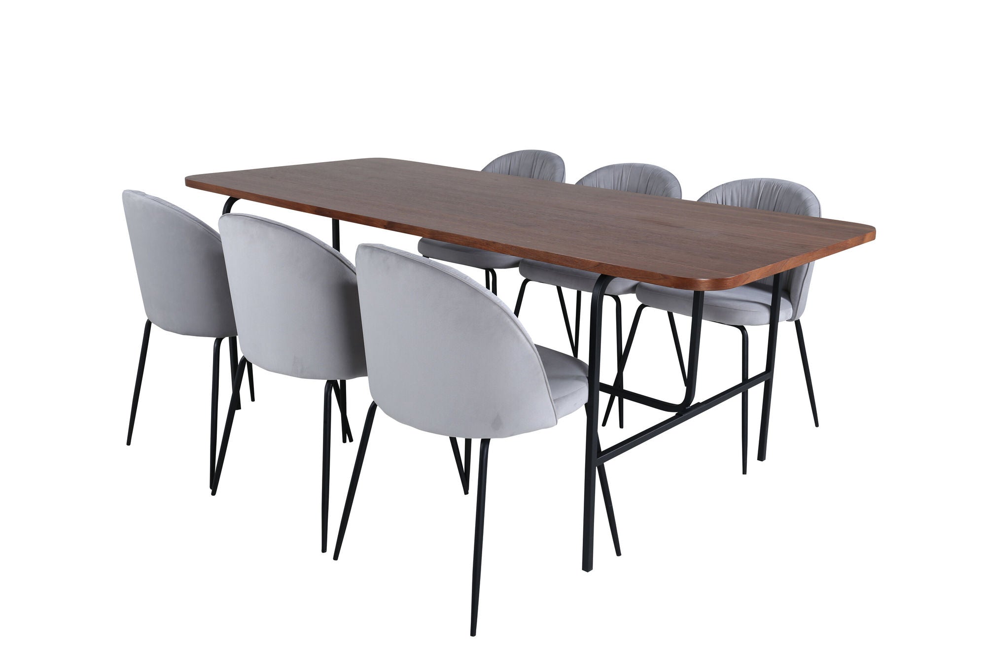 Venture Home Uno spisebord , Black Walnut Veneer+Wrinkles Spisebordsstol , Black Legs , Grey Velvet_6