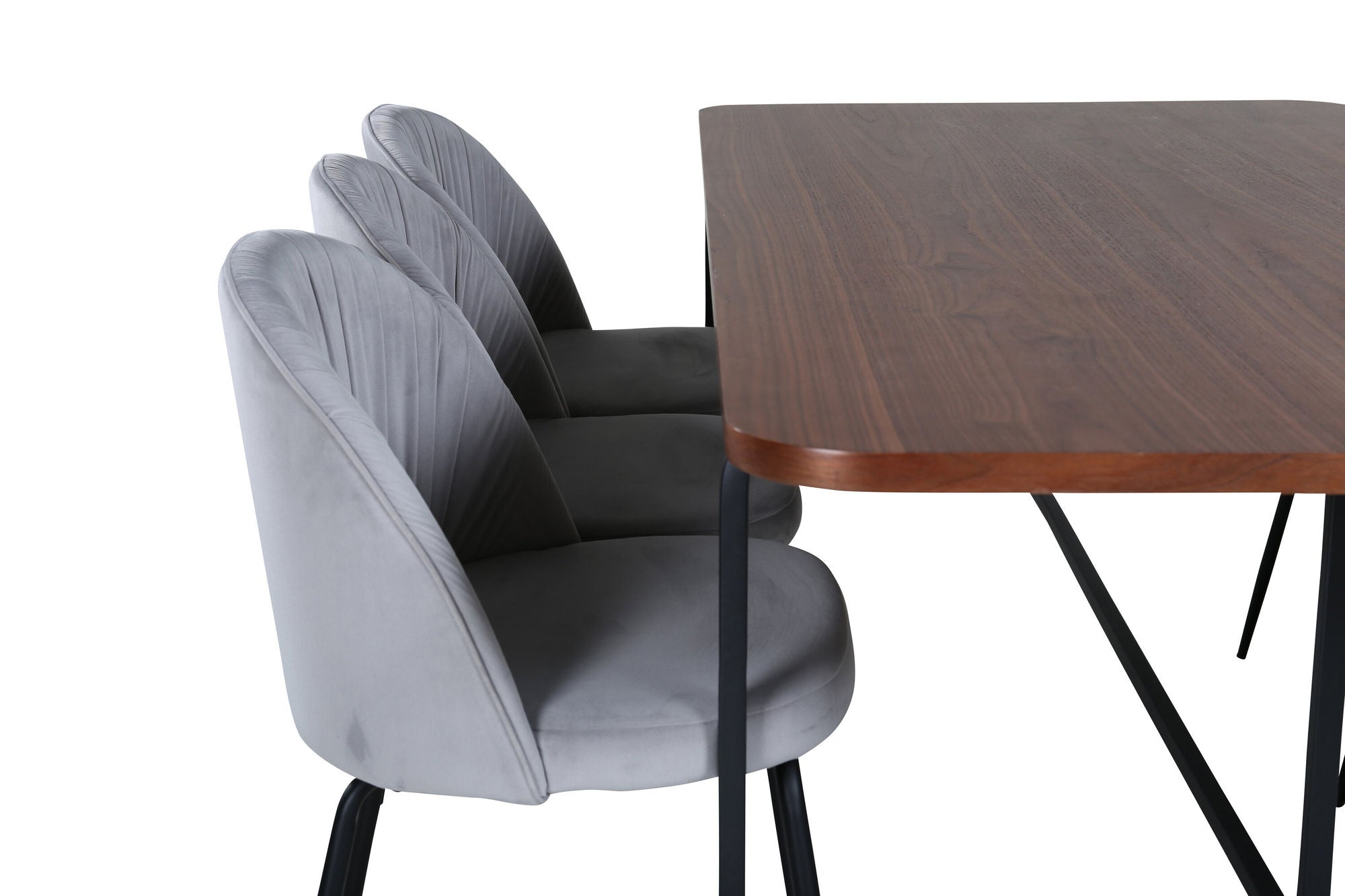 Venture Home Uno spisebord , Black Walnut Veneer+Wrinkles Spisebordsstol , Black Legs , Grey Velvet_6