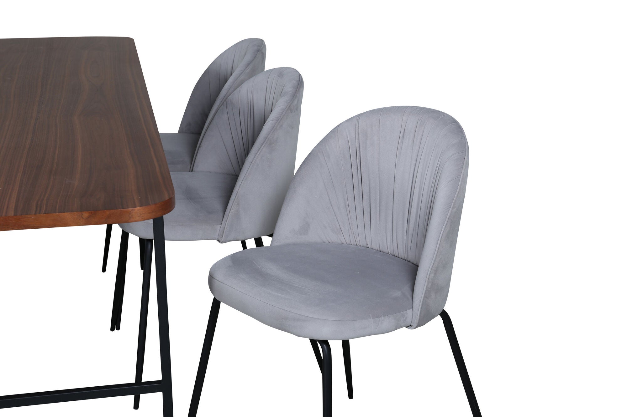 Venture Home Uno spisebord , Black Walnut Veneer+Wrinkles Spisebordsstol , Black Legs , Grey Velvet_6