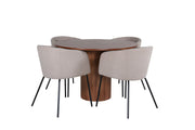 Venture Home Bianca rund spisebord - Walnut / Black Veneer+Berit stol - Black / Beige Fabric (Polyester linen )_4