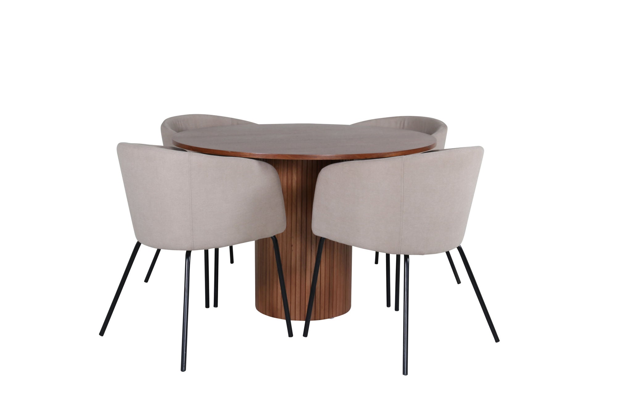 Venture Home Bianca rund spisebord - Walnut / Black Veneer+Berit stol - Black / Beige Fabric (Polyester linen )_4