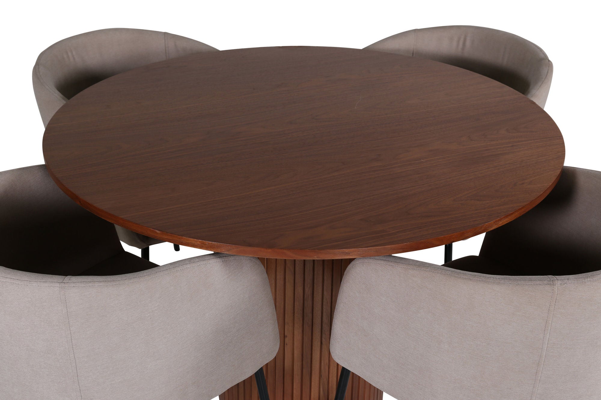 Venture Home Bianca rund spisebord - Walnut / Black Veneer+Berit stol - Black / Beige Fabric (Polyester linen )_4