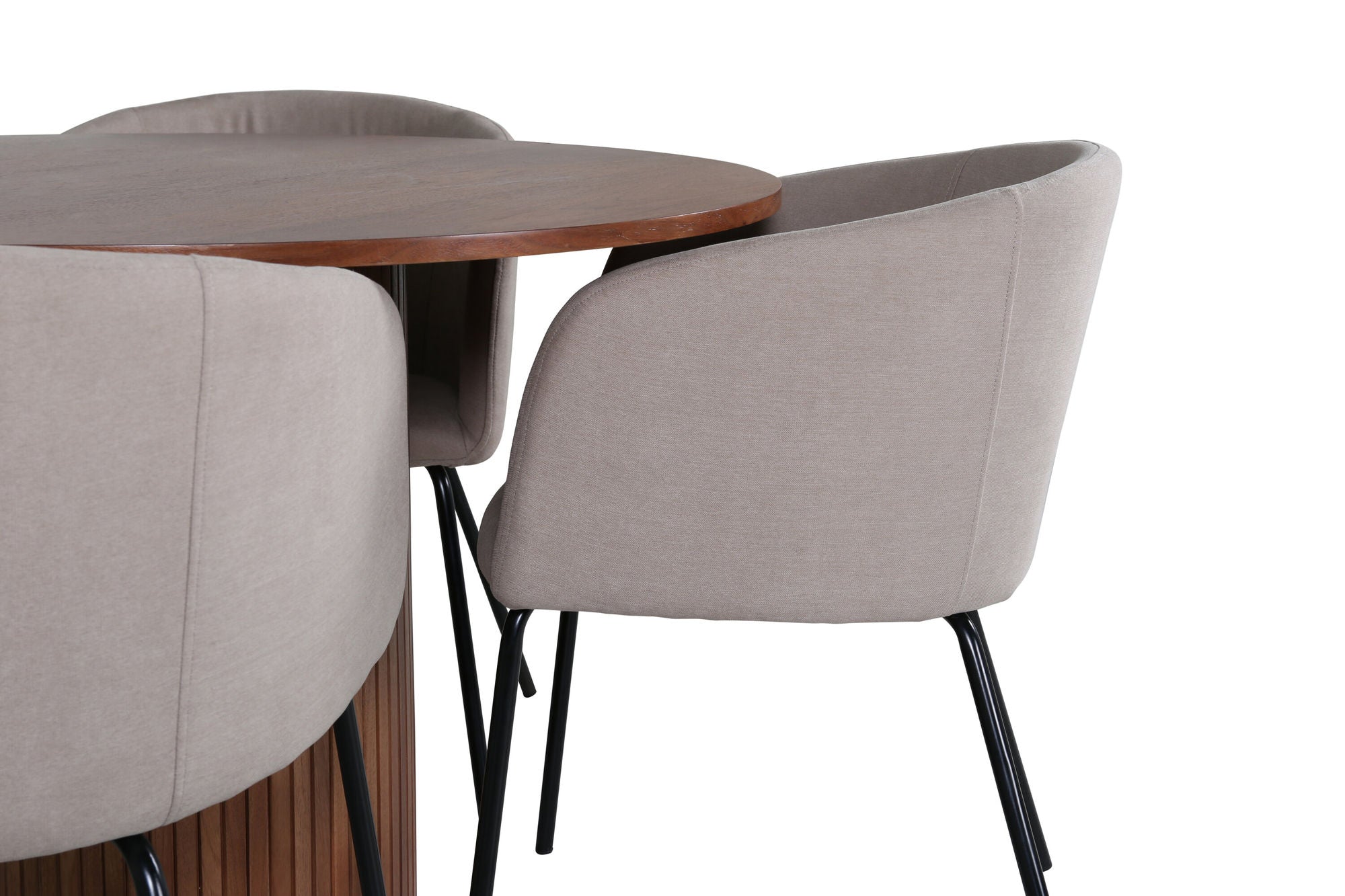 Venture Home Bianca rund spisebord - Walnut / Black Veneer+Berit stol - Black / Beige Fabric (Polyester linen )_4