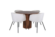 Venture Home Bianca rund spisebord - Walnut / Black Veneer+Berit stol - Black / Beige Velvet_4