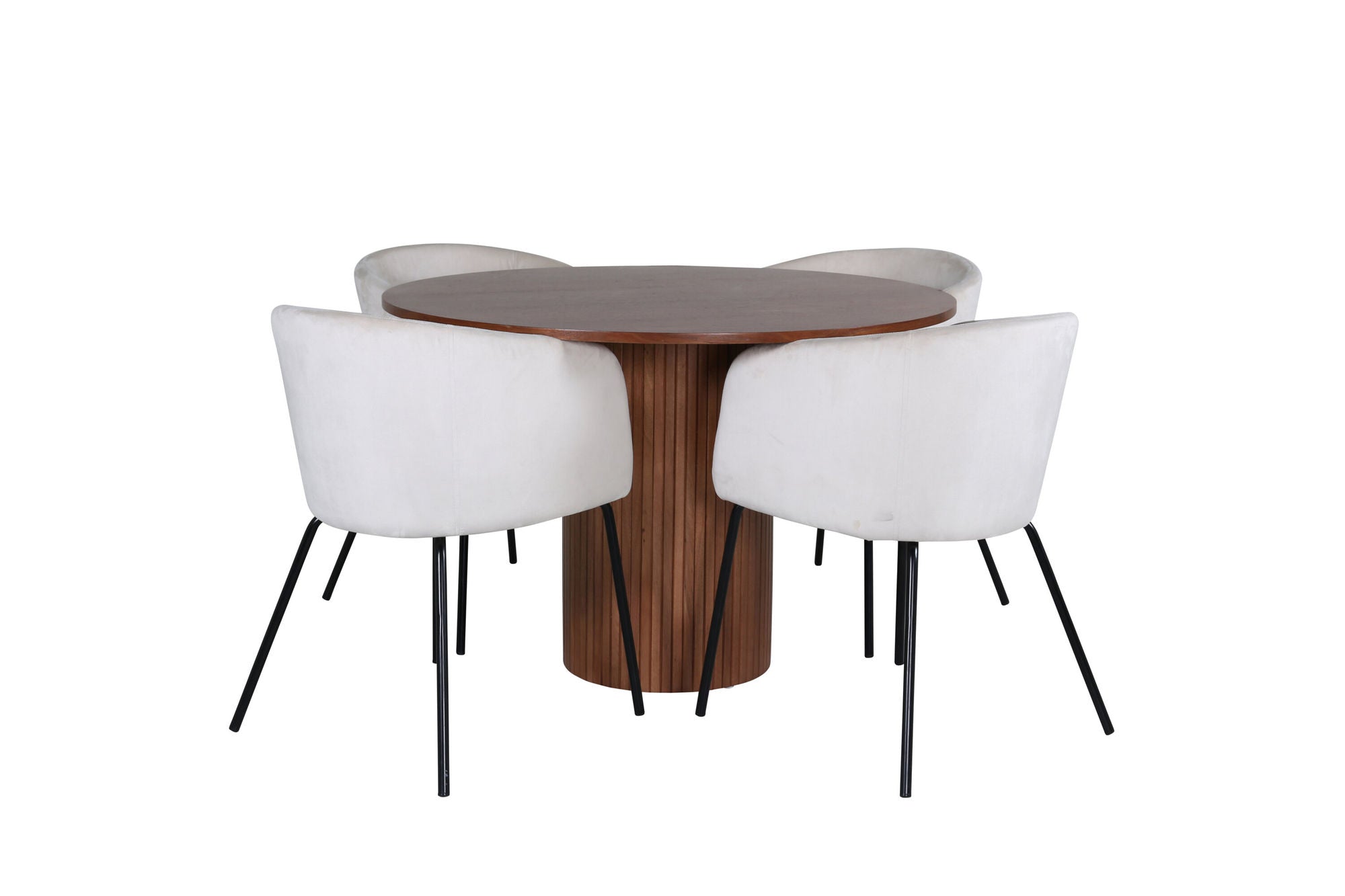 Venture Home Bianca rund spisebord - Walnut / Black Veneer+Berit stol - Black / Beige Velvet_4