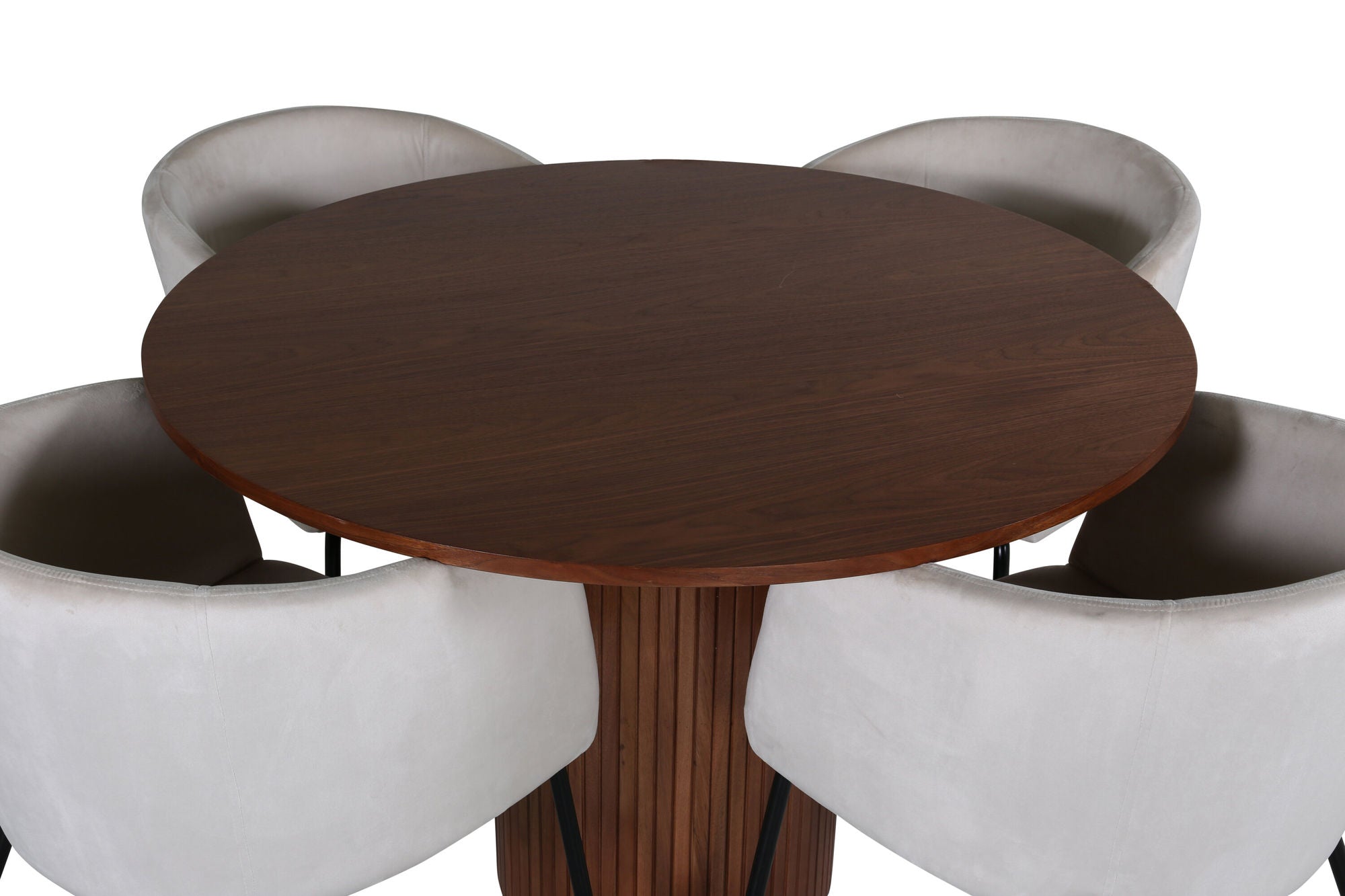 Venture Home Bianca rund spisebord - Walnut / Black Veneer+Berit stol - Black / Beige Velvet_4