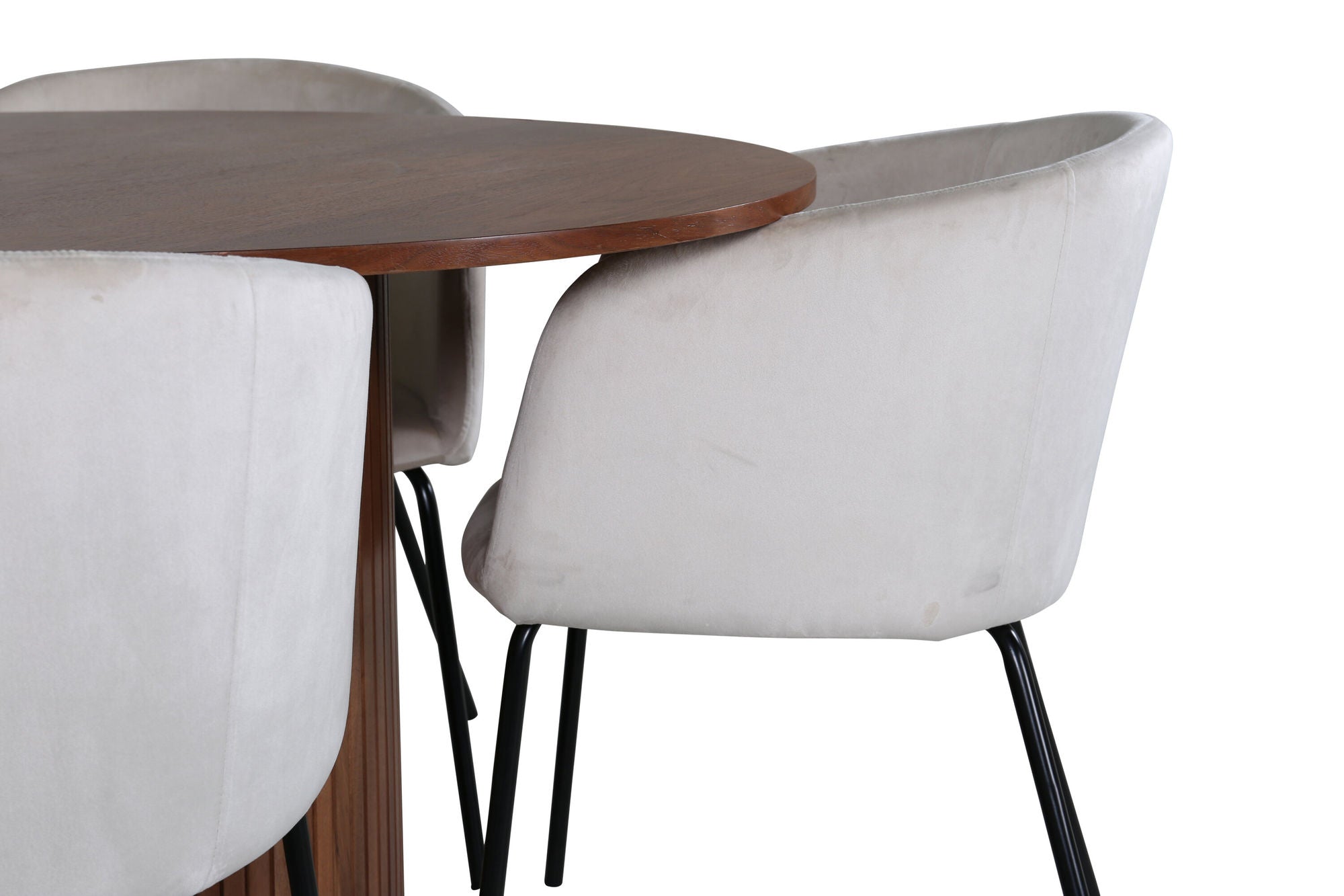 Venture Home Bianca rund spisebord - Walnut / Black Veneer+Berit stol - Black / Beige Velvet_4