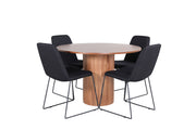 Venture Home Bianca rund spisebord - Walnut / Black Veneer+Muce Spisebordsstol - Black Legs - Black Fabric_4