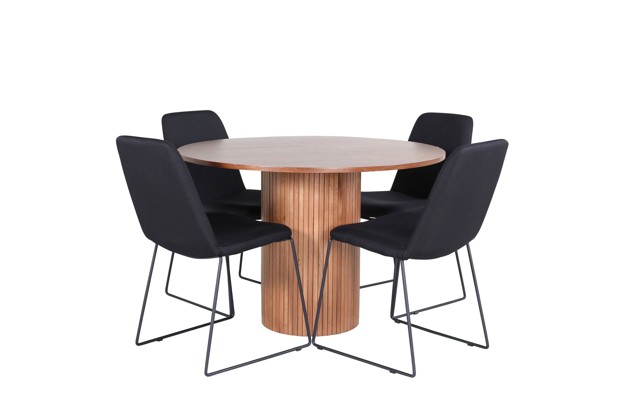 Venture Home Bianca rund spisebord - Walnut / Black Veneer+Muce Spisebordsstol - Black Legs - Black Fabric_4