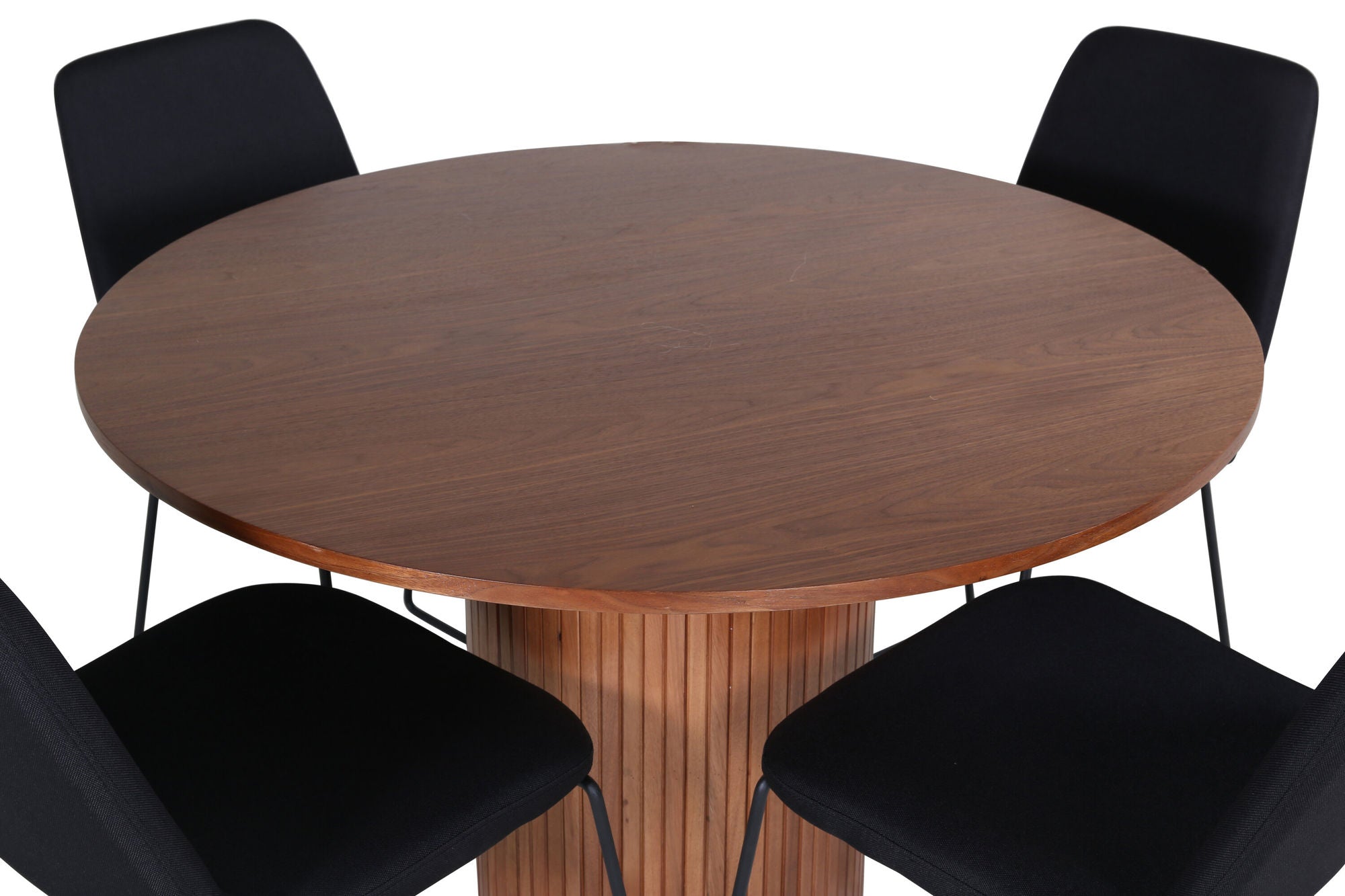 Venture Home Bianca rund spisebord - Walnut / Black Veneer+Muce Spisebordsstol - Black Legs - Black Fabric_4