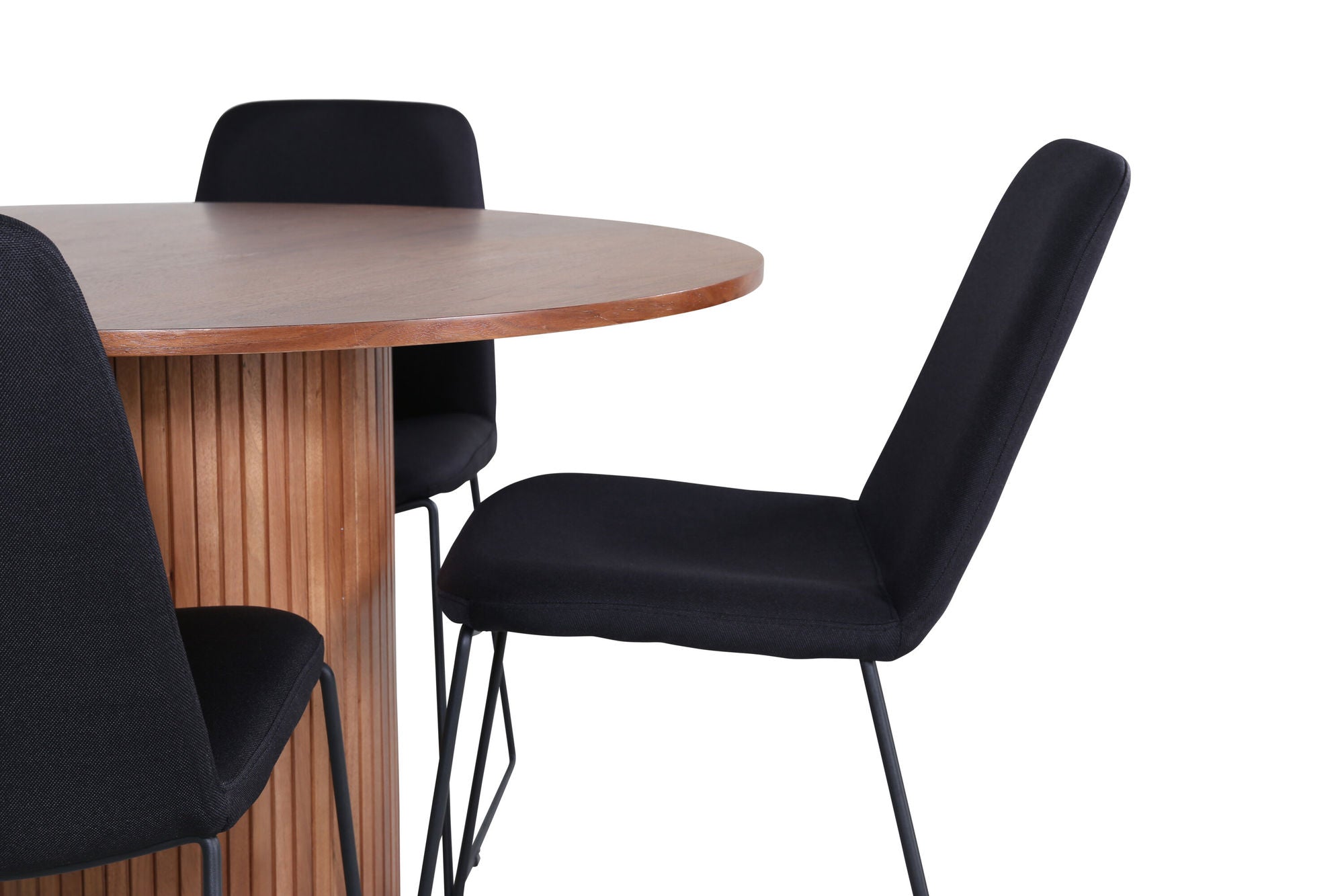 Venture Home Bianca rund spisebord - Walnut / Black Veneer+Muce Spisebordsstol - Black Legs - Black Fabric_4