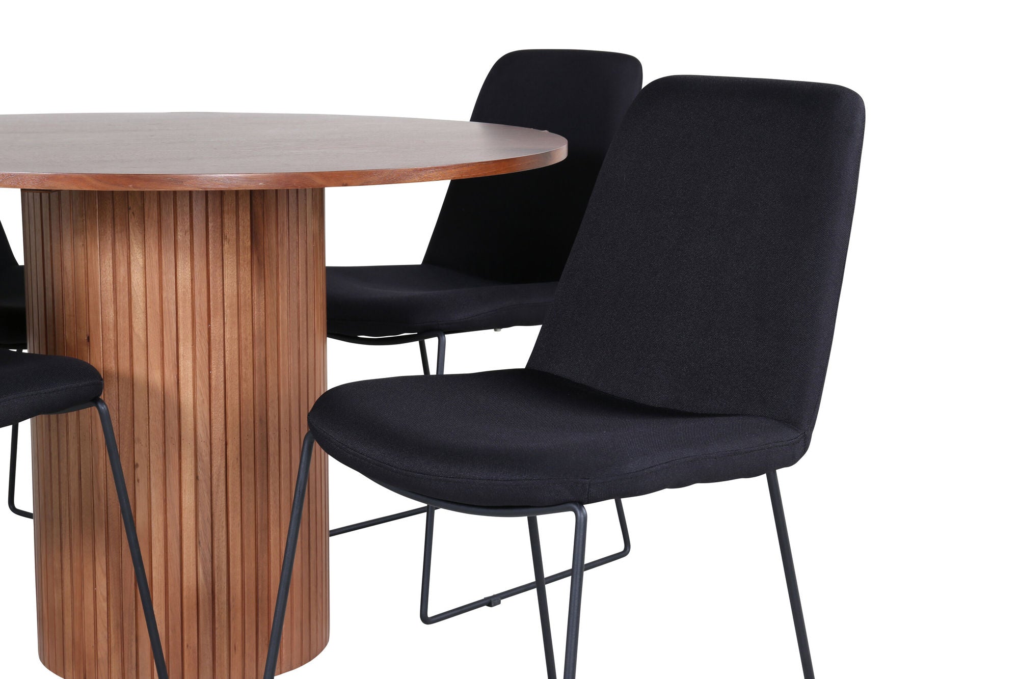 Venture Home Bianca rund spisebord - Walnut / Black Veneer+Muce Spisebordsstol - Black Legs - Black Fabric_4