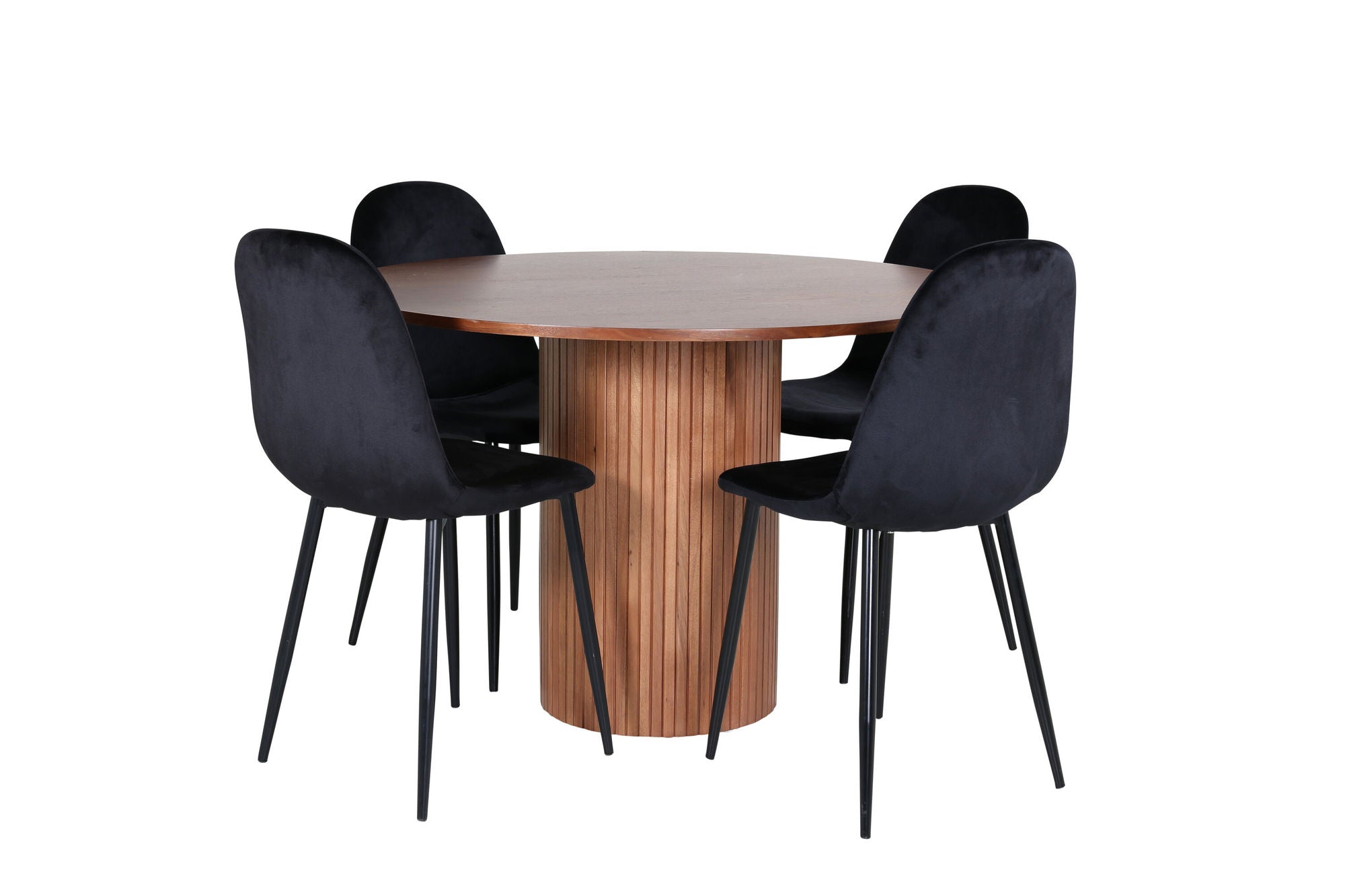 Venture Home Bianca rund spisebord - Walnut / Black Veneer+Polar Spisebordsstol - Black legs / Black Velvet (ersätter 19902-888)_4