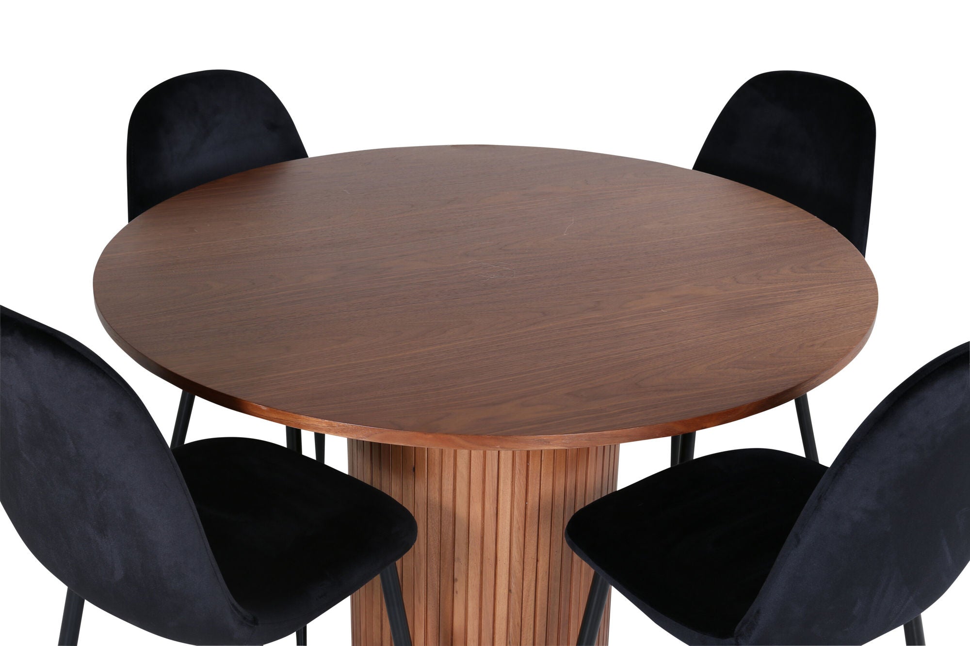 Venture Home Bianca rund spisebord - Walnut / Black Veneer+Polar Spisebordsstol - Black legs / Black Velvet (ersätter 19902-888)_4