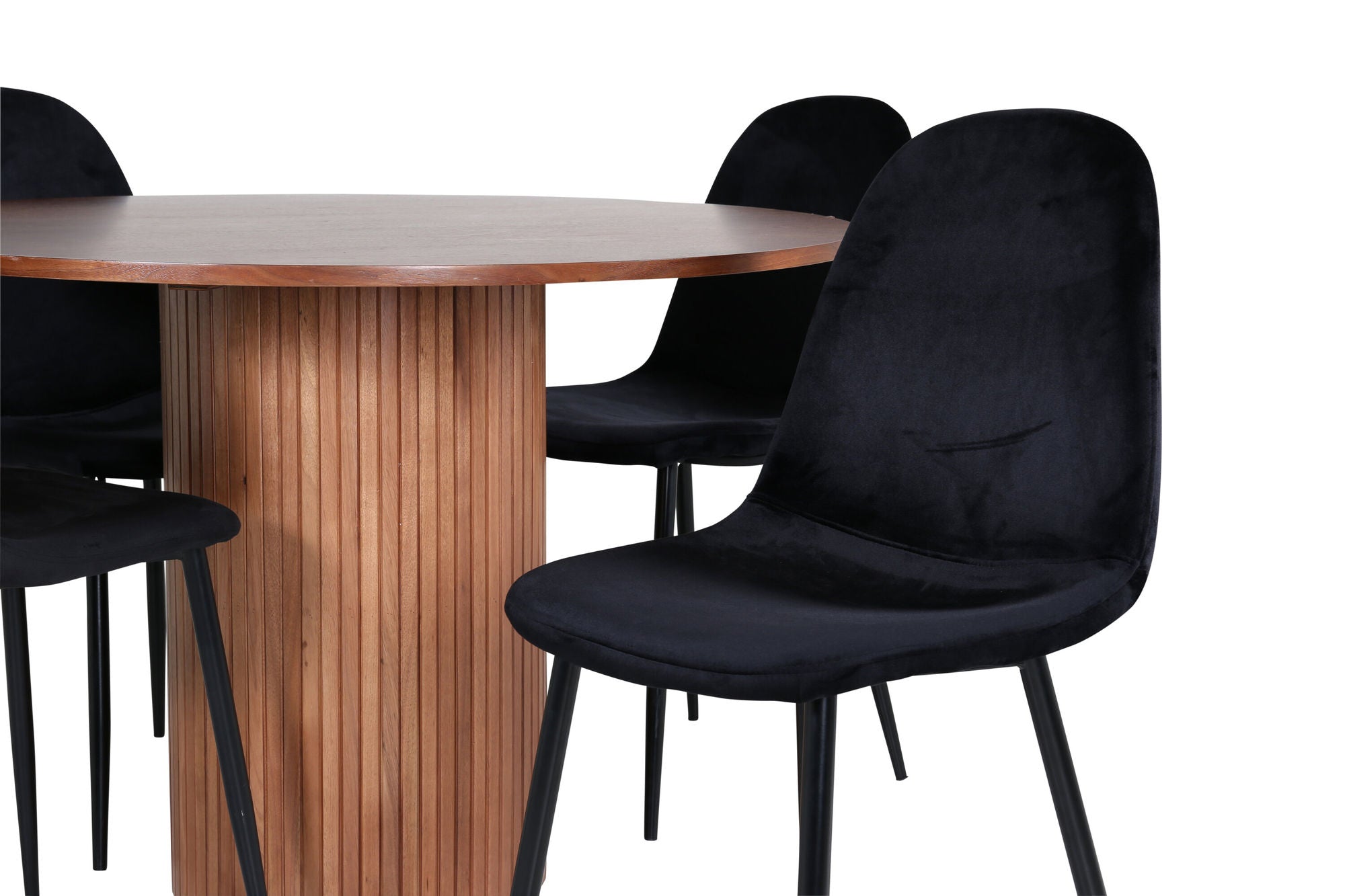 Venture Home Bianca rund spisebord - Walnut / Black Veneer+Polar Spisebordsstol - Black legs / Black Velvet (ersätter 19902-888)_4