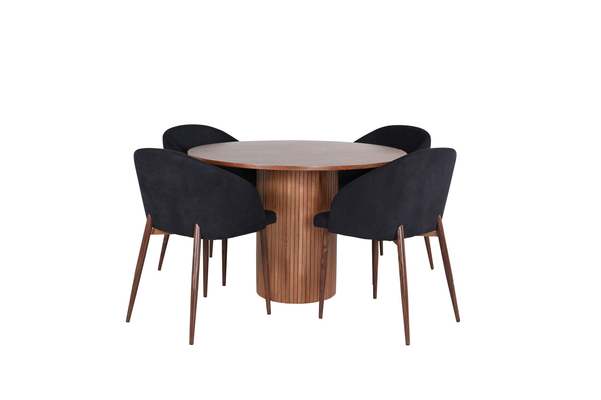 Venture Home Bianca rund spisebord - Walnut / Black Veneer+Arch Spisebordsstol - Walnut Legs - Black Fabric_4