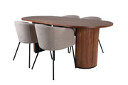 Venture Home Bianca Oval spisebord , Walnut Black Veneer+Berit stol , Black Beige Fabric (Polyester linen )_4