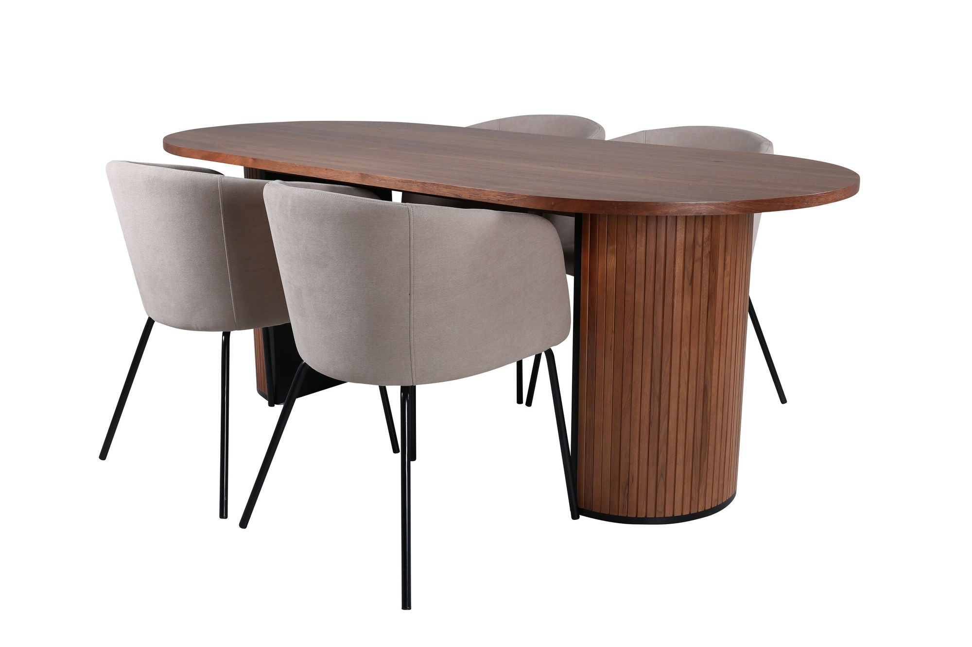 Venture Home Bianca Oval spisebord , Walnut Black Veneer+Berit stol , Black Beige Fabric (Polyester linen )_4